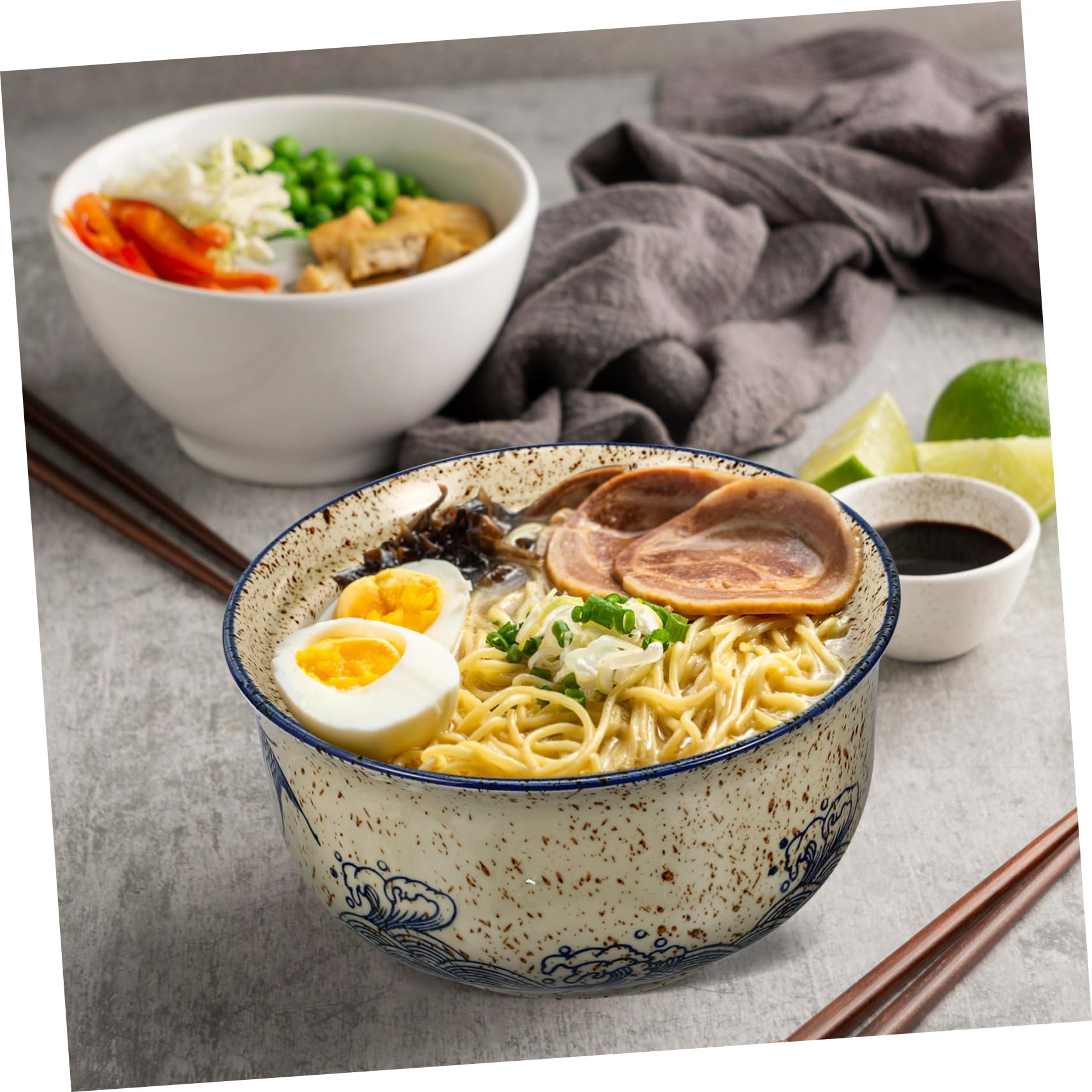 Ramen Elegant mit Deckel Schüssel Essstäbchen und Löffel Keramik 6,5 Zoll zum Servieren von Suppe und Nudeln
