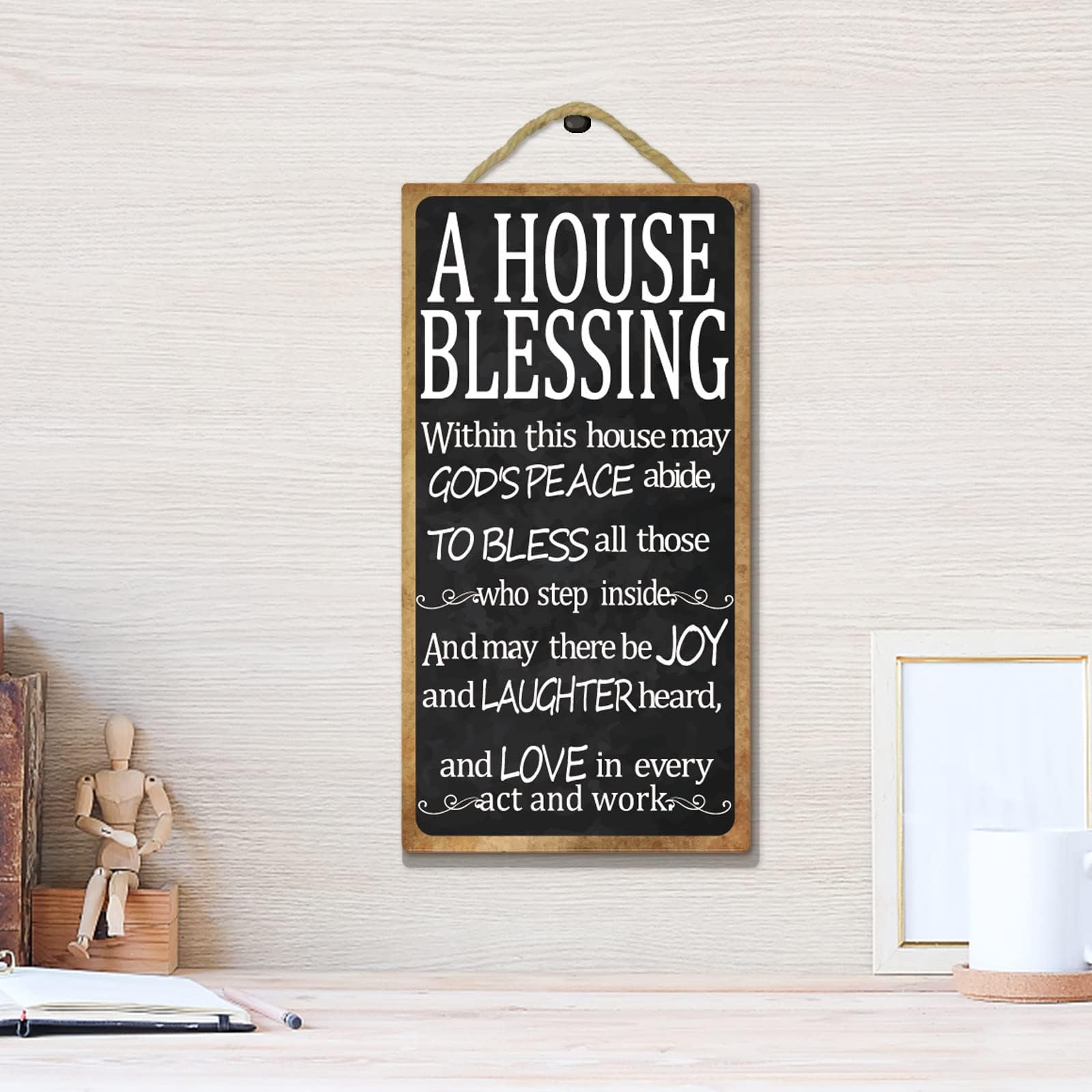 Christian Plaques Wall Hanging Decorative Wood Sign A House Blessing Bible Wall Decor Art Hanging Wood Plaque with Inspiring Quotes for Christian Home Decor 25x13x0.05cm