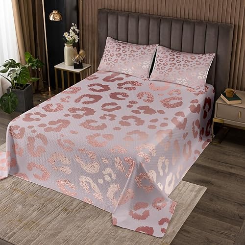 Erosebridal Juego de ropa de cama con estampado de guepardo, color oro rosa, juego de colcha de lujo con lentejuelas rosas, juego de edredón de