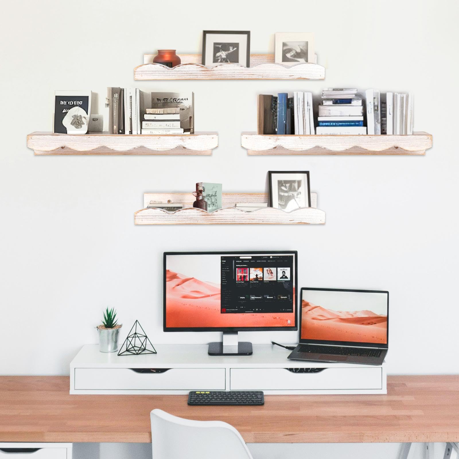 4 Piezas Estantes Flotantes de Pared Madera Rústica Rectangulares Organizadores Decorativos para Almacenar Libros Plantas Fotos Trofeos Adecuados