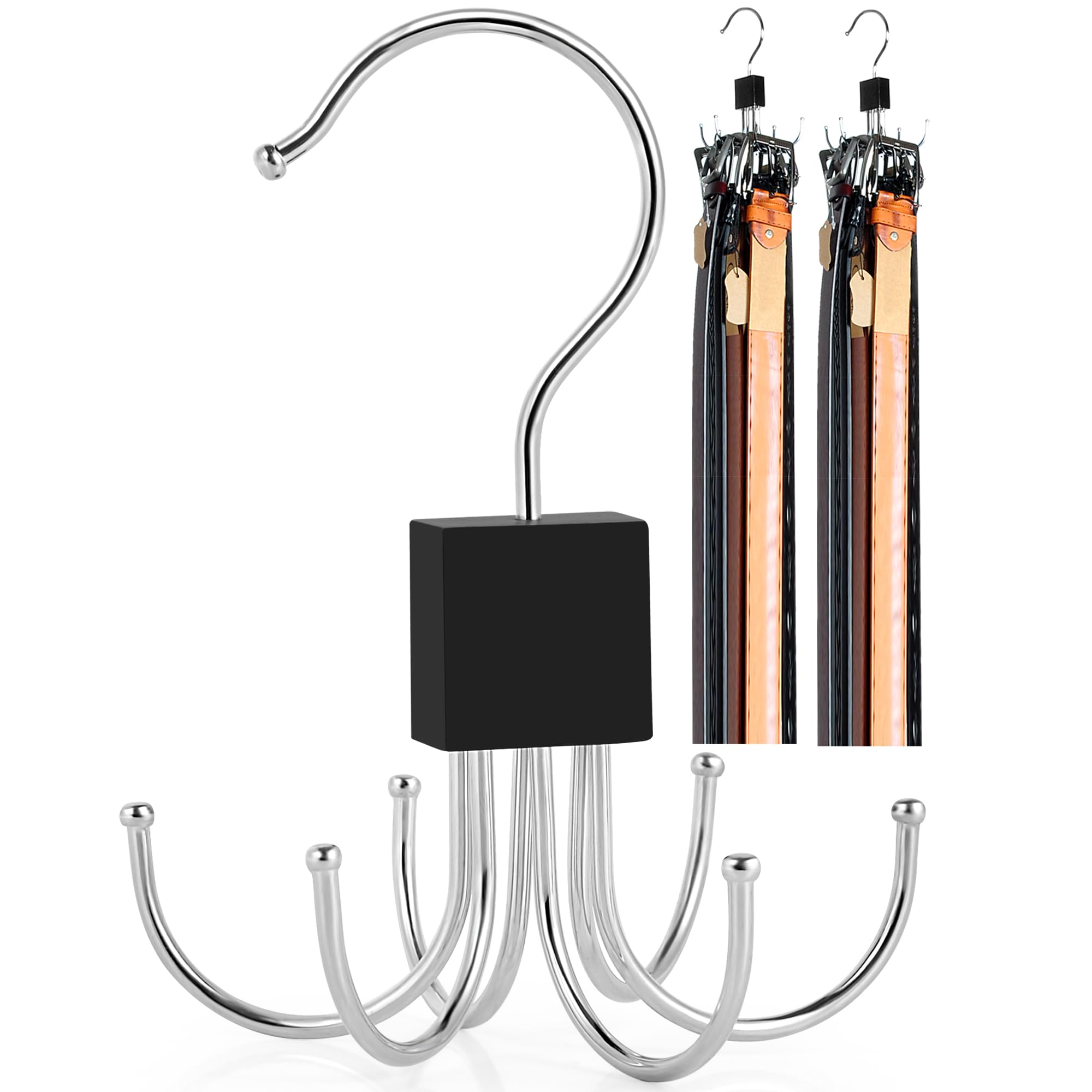 2PCS Selumie Wooden Belt Hanger, Hangs 48 Belts, 360° Swivel Closet Hanger, Space Saving Vest, Scarf & Accessory Oorganiser