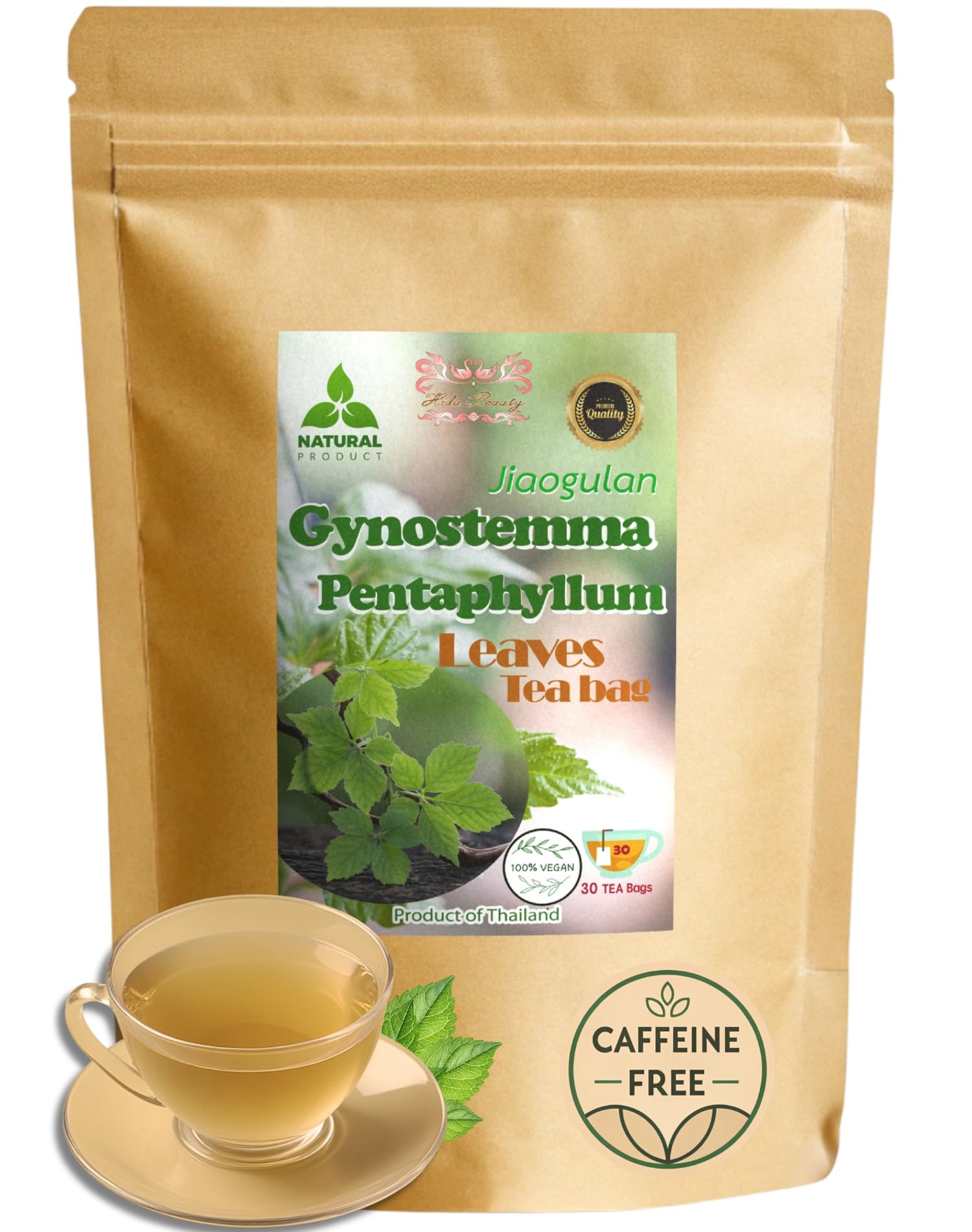 Hida Beauty Premium Pure Jiaogulan Gynostemma Pentaphyllum Teabags 30 Count Dried Loose Leaf