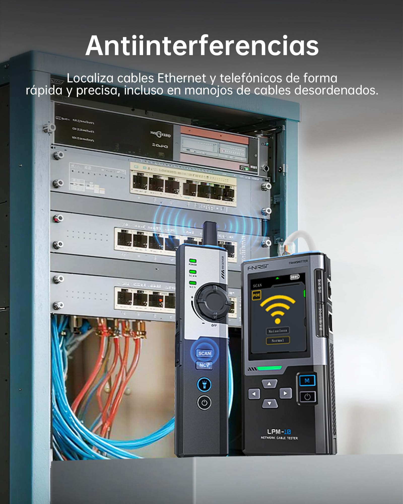 FNIRSI LPM-10A - Probador Ethernet, kit de comprobador de cable de red para CAT5 CAT6 RJ11, trazador de cables y tóner de cable, prueba PoE/NCV/longitud, probador de cable Ethernet recargable