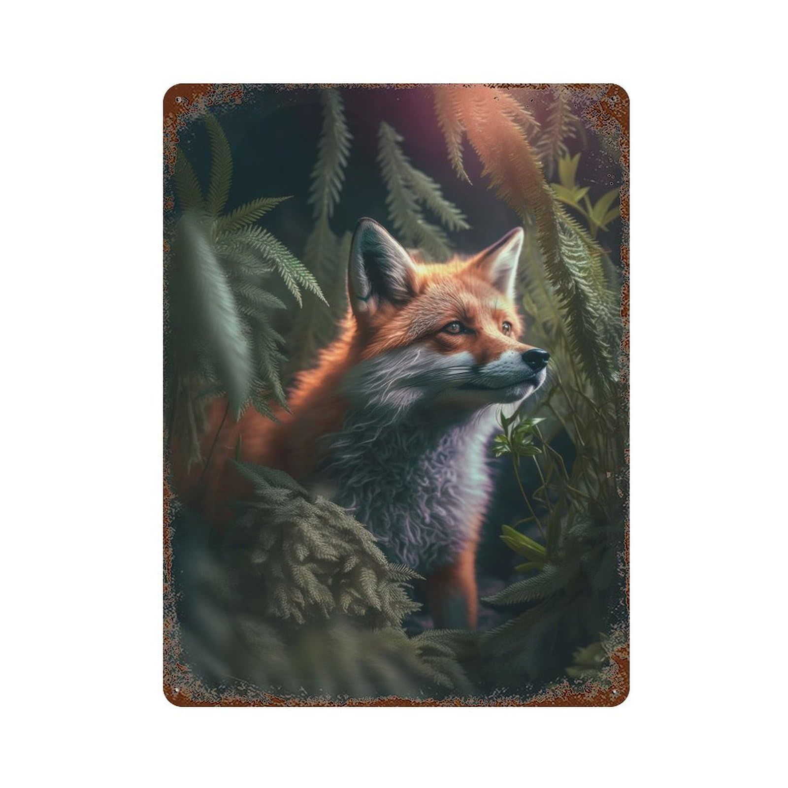 Garage Style The Forest Fox Rust Effect Tin Sign 15.7"x11.8", Vintage Wall Decor for Bar And Workshop