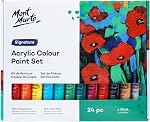 Mont Marte Acrylic Colour Paint Set Signature 24pc x 36ml (1.21 US fl.oz), Acrylic Paint kit Ideal for Canvas, Wood, Air Dried Clay, Cardboard and More, Great Beginner Acrylic Paint Set, Includes 24 Colours