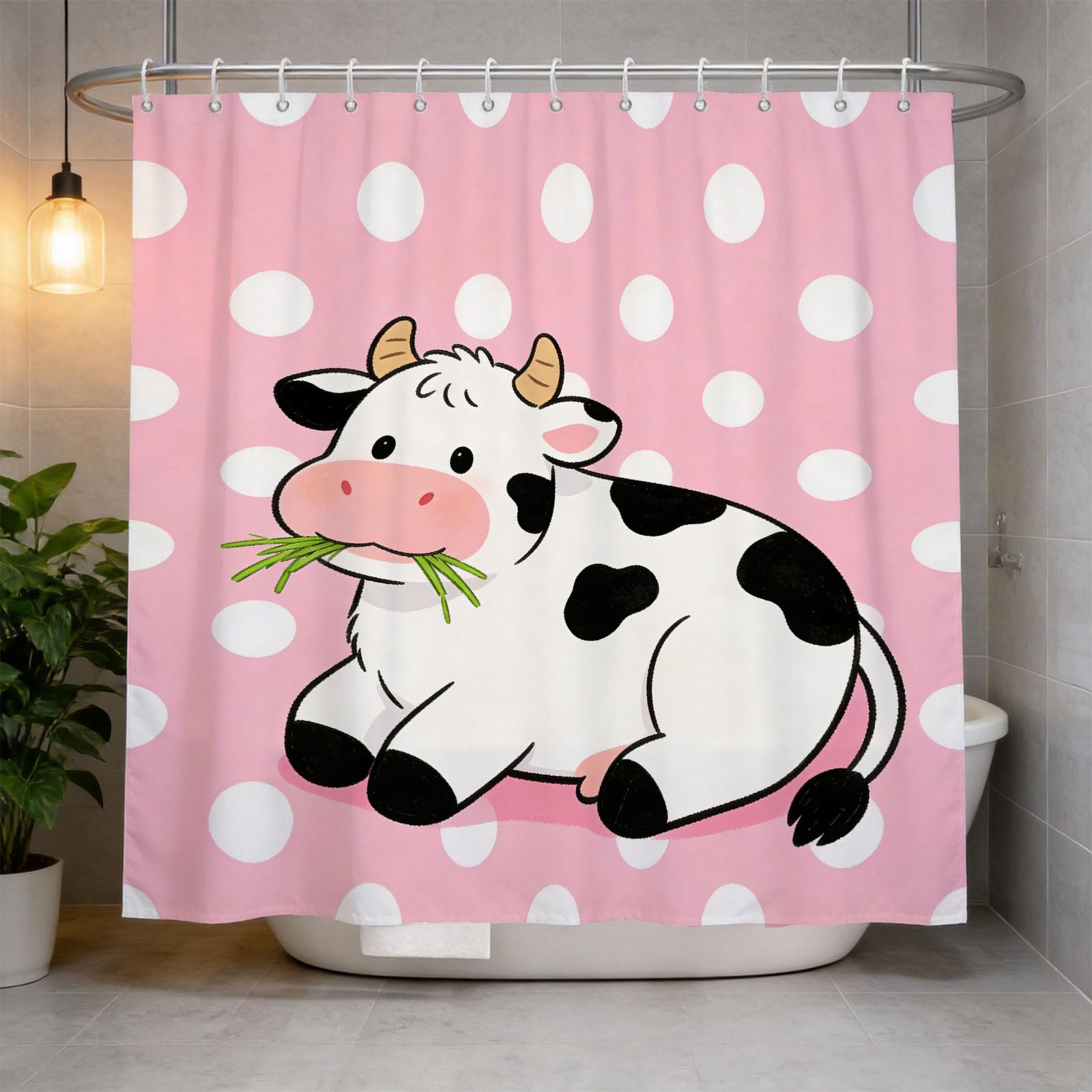 Hongduo 3D Cartoon Cow Shower Curtain for Stalls Bathtubs Lovely Bathroom Decor Shower Curtain Set Polyester Fabric Waterproof 200x200cm/79X79 Inch with Hooks