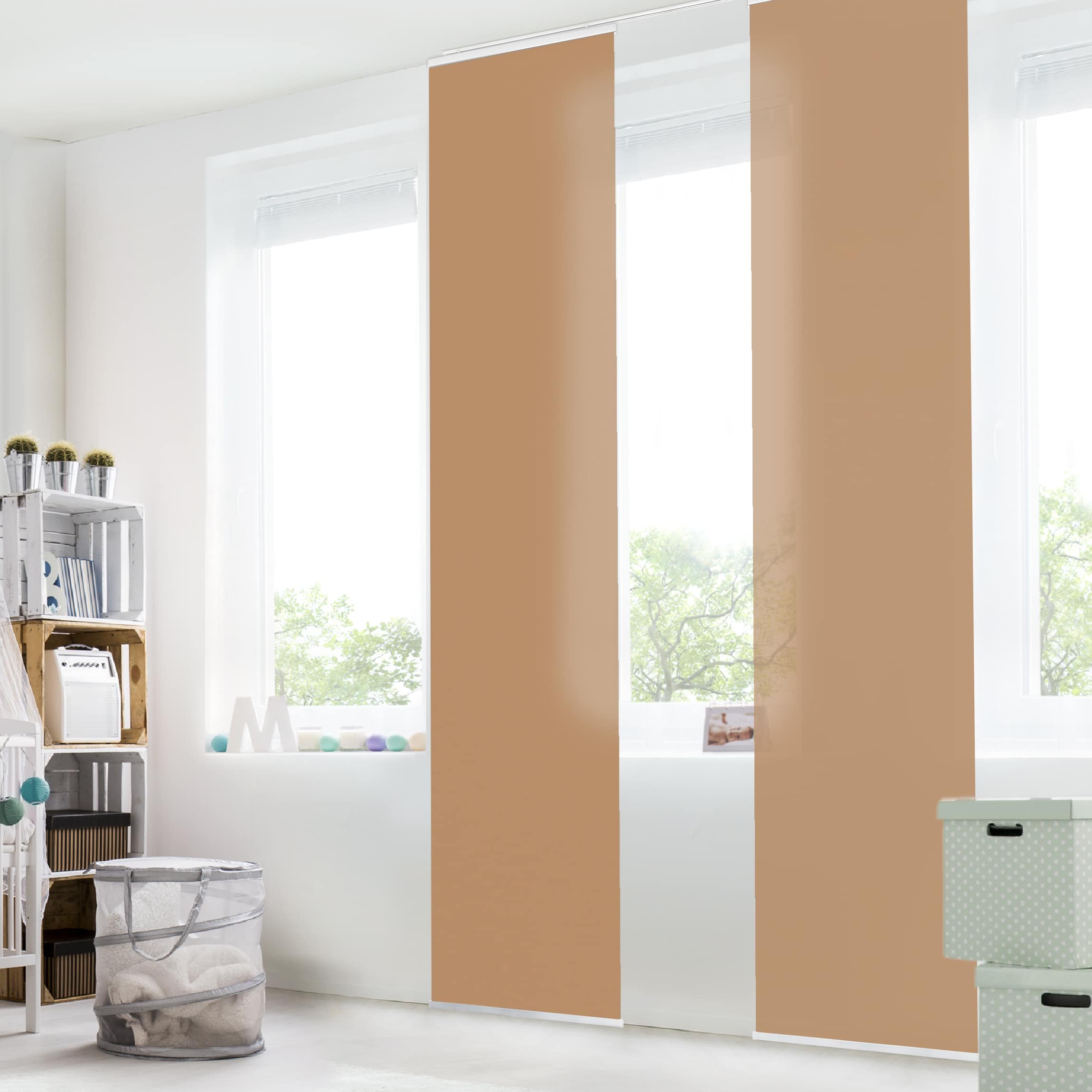 Schiebegardine halbtransparent 60er Paneel Klett Einfarbig Textil lichtdurchlässig - Unifarbe Modern Flächenvorhang Wohnzimmer Schlafzimmer 1676 (120x250 cm - 2er Set)