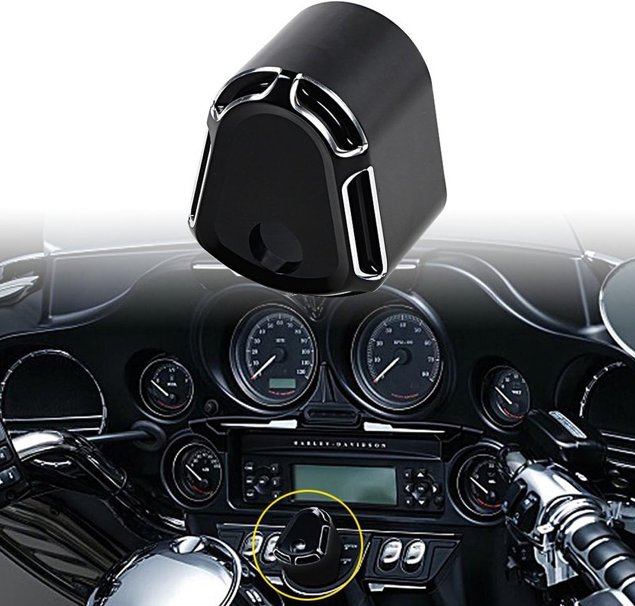 KATUR CNC Ignition Switch Cover Motorcycle CNC Accessory Edge Cut Billet Aluminum Compatible with Har Ley Touring Street Road Glide 2007-2013(Black)