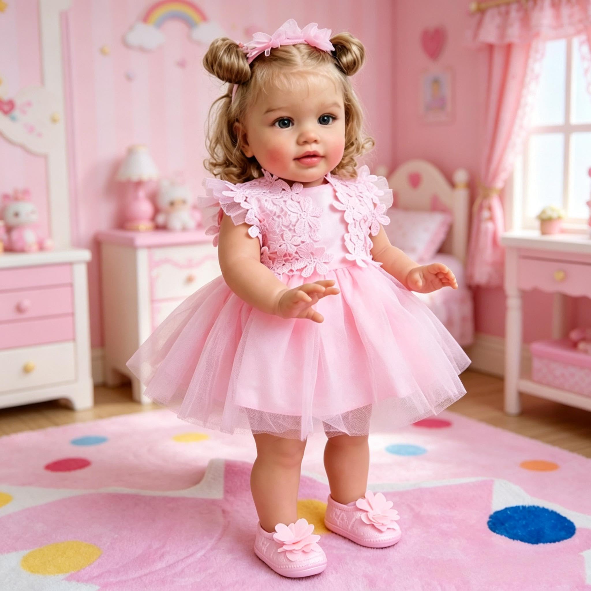 RXDOLL Realistische Reborn-Babypuppe, Mädchen, 66 cm, handgefertigt, Reborn-Kleinkind-Puppe mit weichen Vinyl-Gliedmaßen, Stoffkörper, lebensechte Neugeborenen-Puppen, Weihnachtsgeschenk