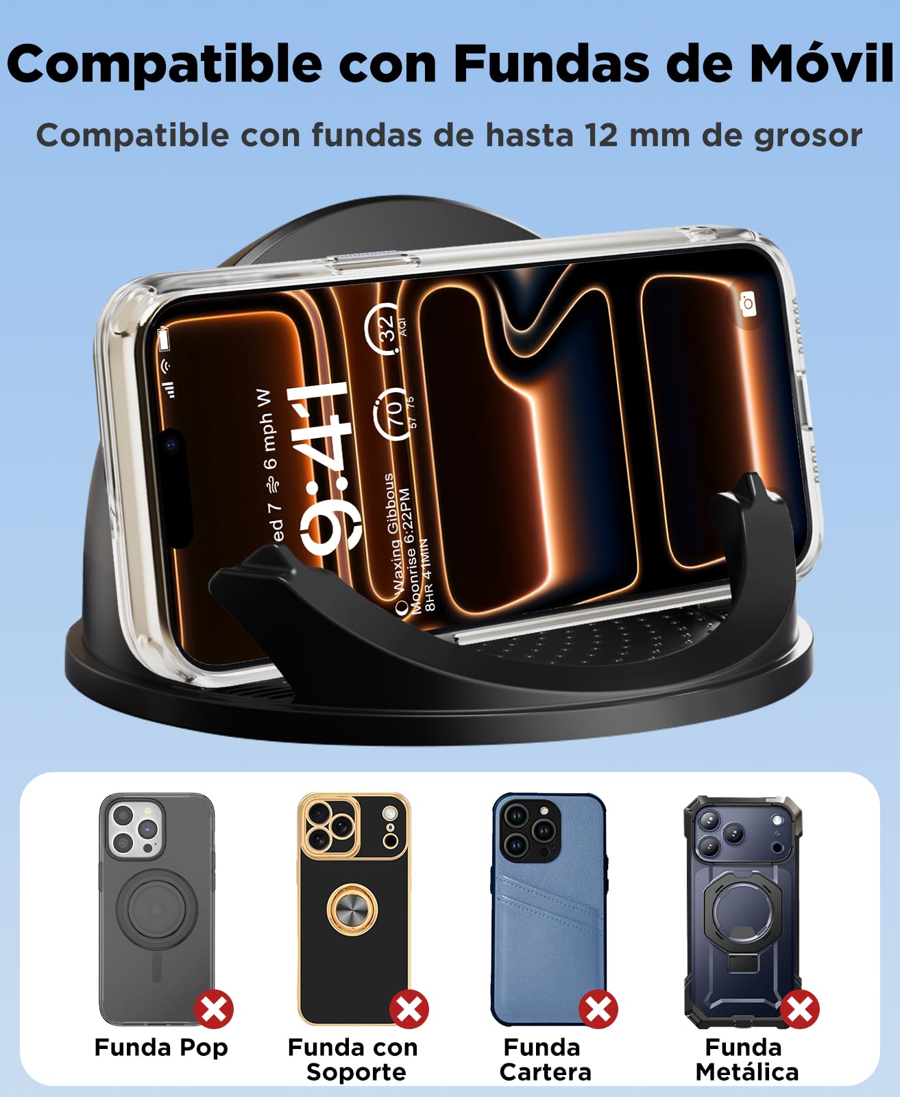 Beeasy Cargador Inalambrico Coche de Silicona, 15W Qi Rápido Estación de Carga Inductiva, [2025 Ventilador Integrado], Soporte Móvil Coche Salpicadero para iPhone Samsung Smartphone