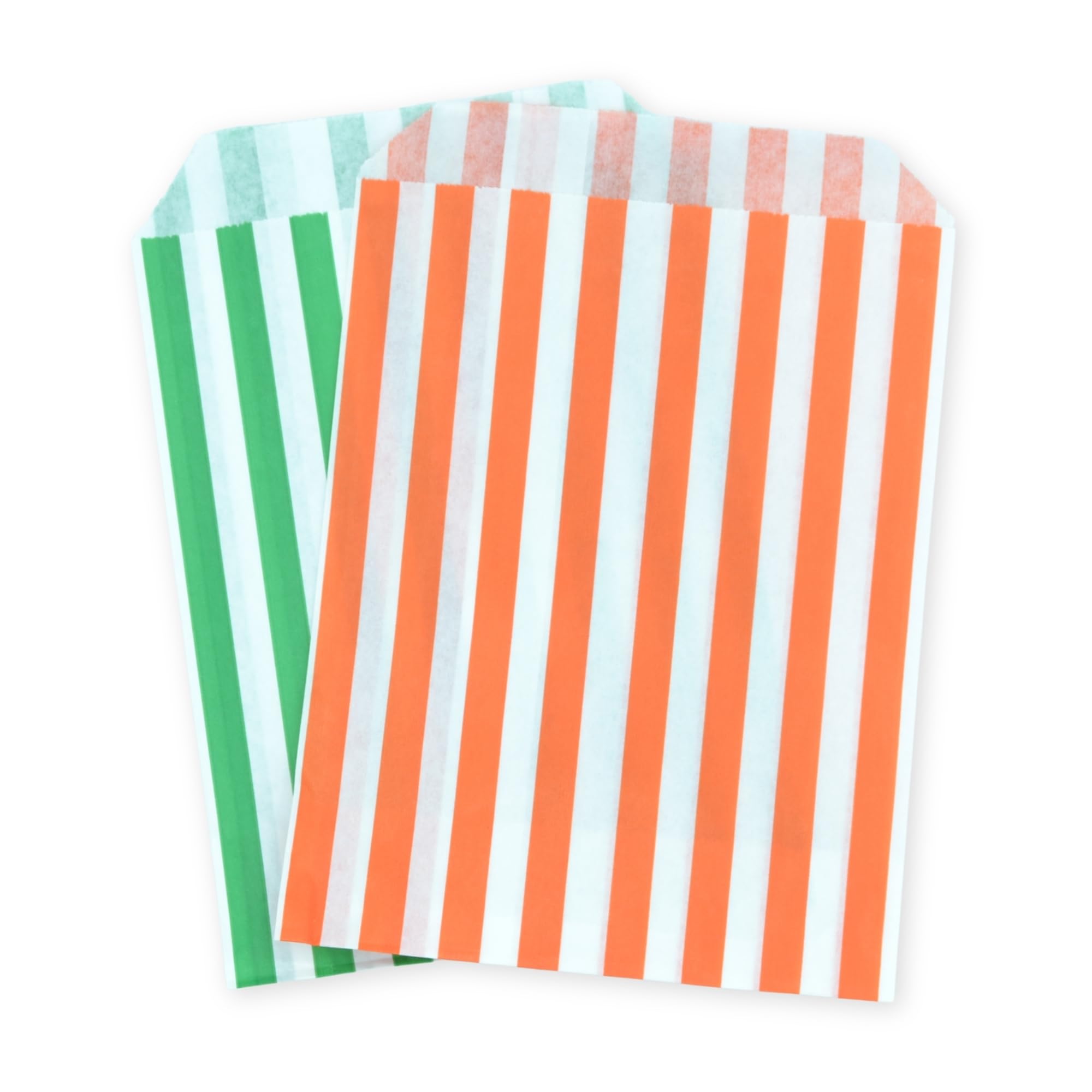 celloexpress 7" x 9" Green & Orange Striped Paper Sweet Bags - Classic Confectionery Gift Shop Goodie Party Bags (Pack of 100)