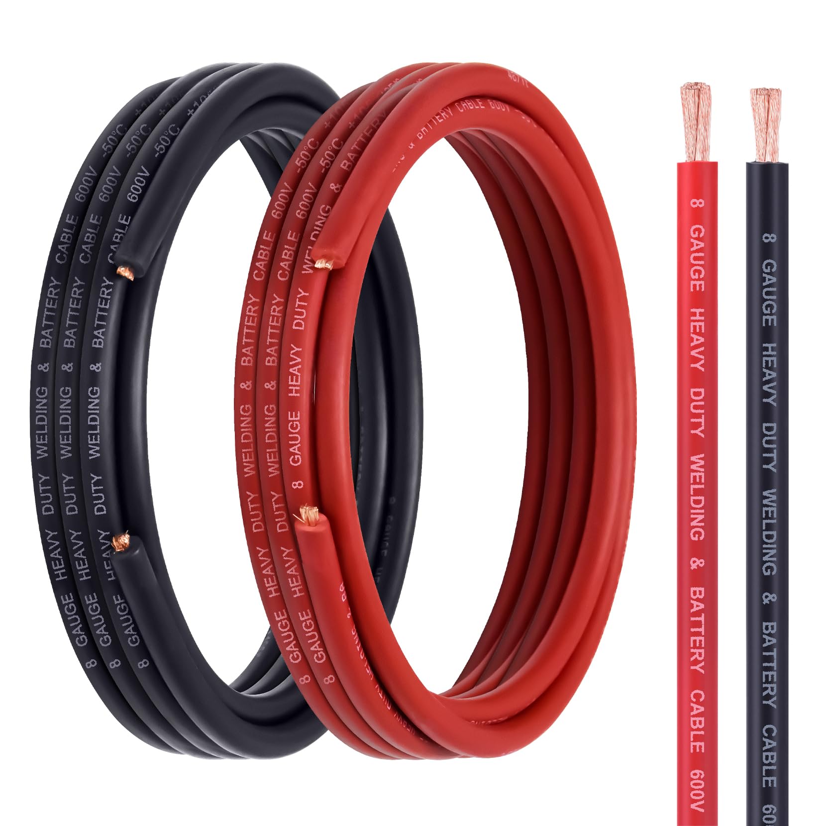 8 AWG Battery Cable, 20FT Red + 20FT Black 8AWG Copper Wire, 8 AWG Welding Cable for Automotive, Battery, Solar and Marine