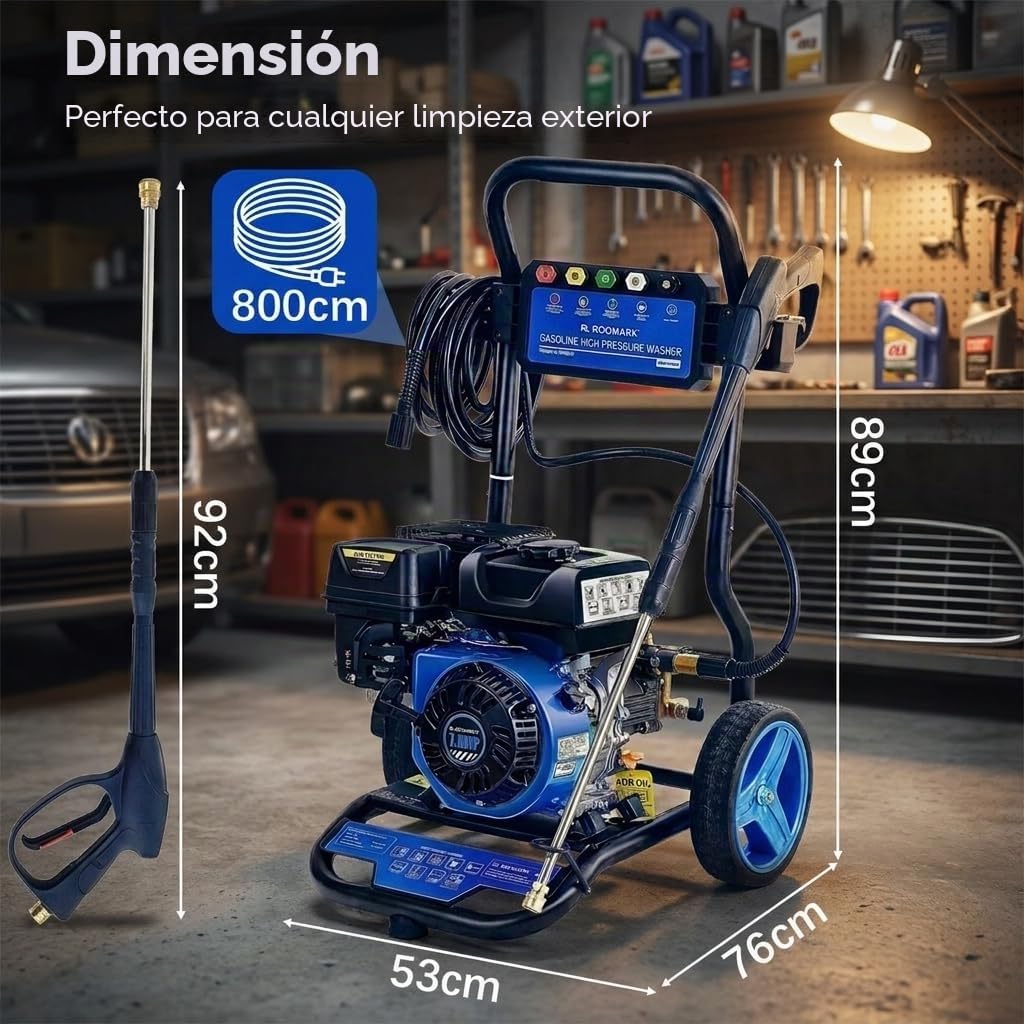 Hidrolimpiadora de Gas,590 L/Hora,248 Bar Alta presión,210cc Hidrolimpiadora Comercial de Alta presión,con 8 Metros Manguera y 5 Boquillas,para Limpieza de Exteriores, vehículos y máquinas