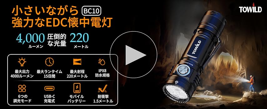 Amazon.co.jp: EDC LED懐中電灯 強力ライト 4000ルーメン 超高