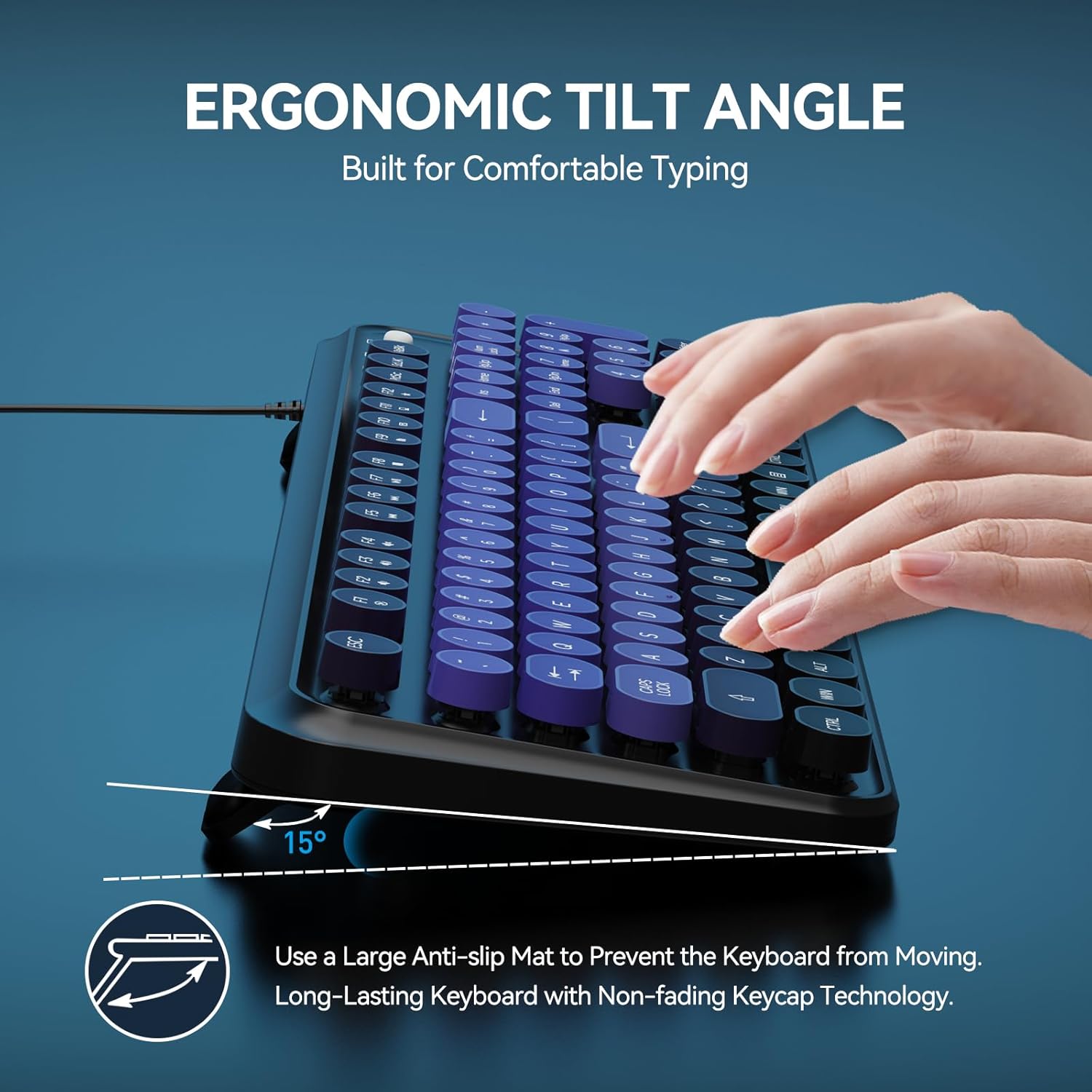 FOPETT 8870P Wired Keyboard and Mouse Combo - Full-Sized Computer Keyboards with 104 Round Keys Retro Typewriter Mouse and Keyboard for PC Windows Desktop Laptop - Purple Colorful