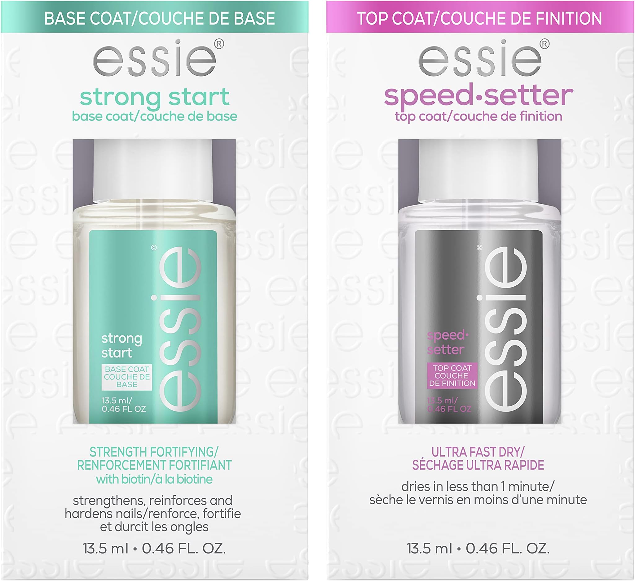 Essie Base Coat & Top Coat Set, Strong Start Strengthener Base Coat + Speed Setter Fast-Drying Top Coat, Gifts For Women And Men, 0.46 Fl Oz Each