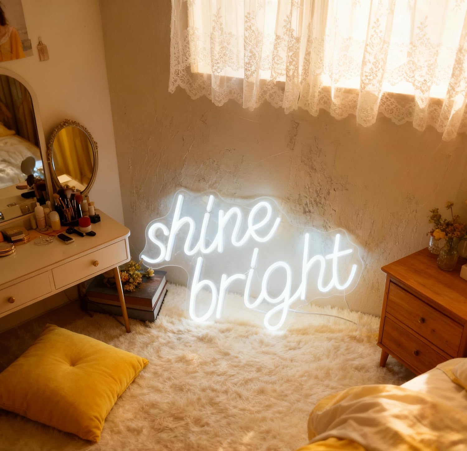 Shine Bright White LED Neon Sign, USB Powered Dimmable Decorative Neon Light Home Bedroom Living Room Decor Ambiance Gift Wall Table Light Up Sign 16.3 x 10.6 In