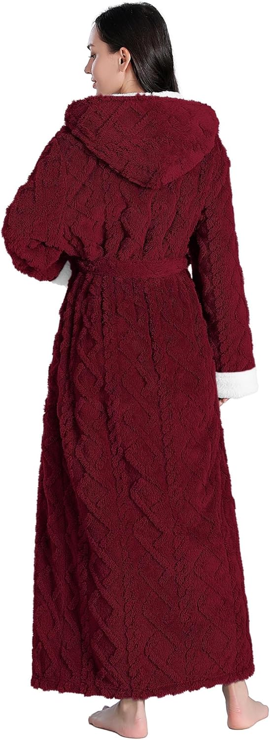 Hellomamma Women Fluffy Robes With Hood: Floor Length Long Fleece Winter Bathrobes Ladies Hooded Housecoat for Spa Shower - Image 2
