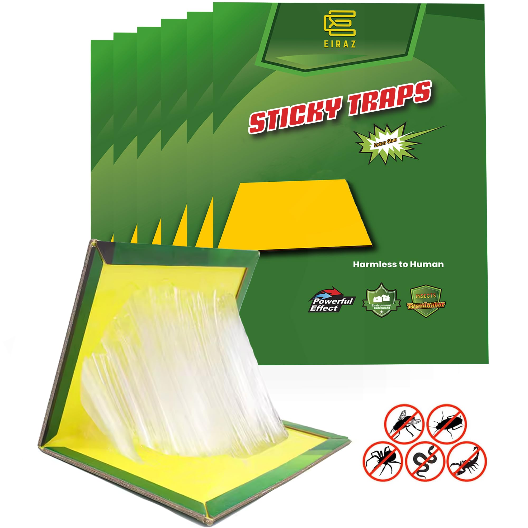 6 Pack Sticky Insect Traps, Foldable Insect Capture Boards, Strong Sticky Trap Pads Easy Setup for Indoor & Outdoor Use in Homes & Offices