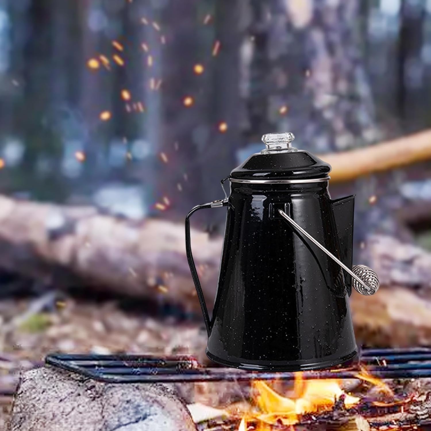 misppro Percolator Coffee Pot Camping Kettle Leakproof Easy to Clean Enamel Teapot for Outdoor Backpacking Cabin Campsite 6.50x9.25 Inch