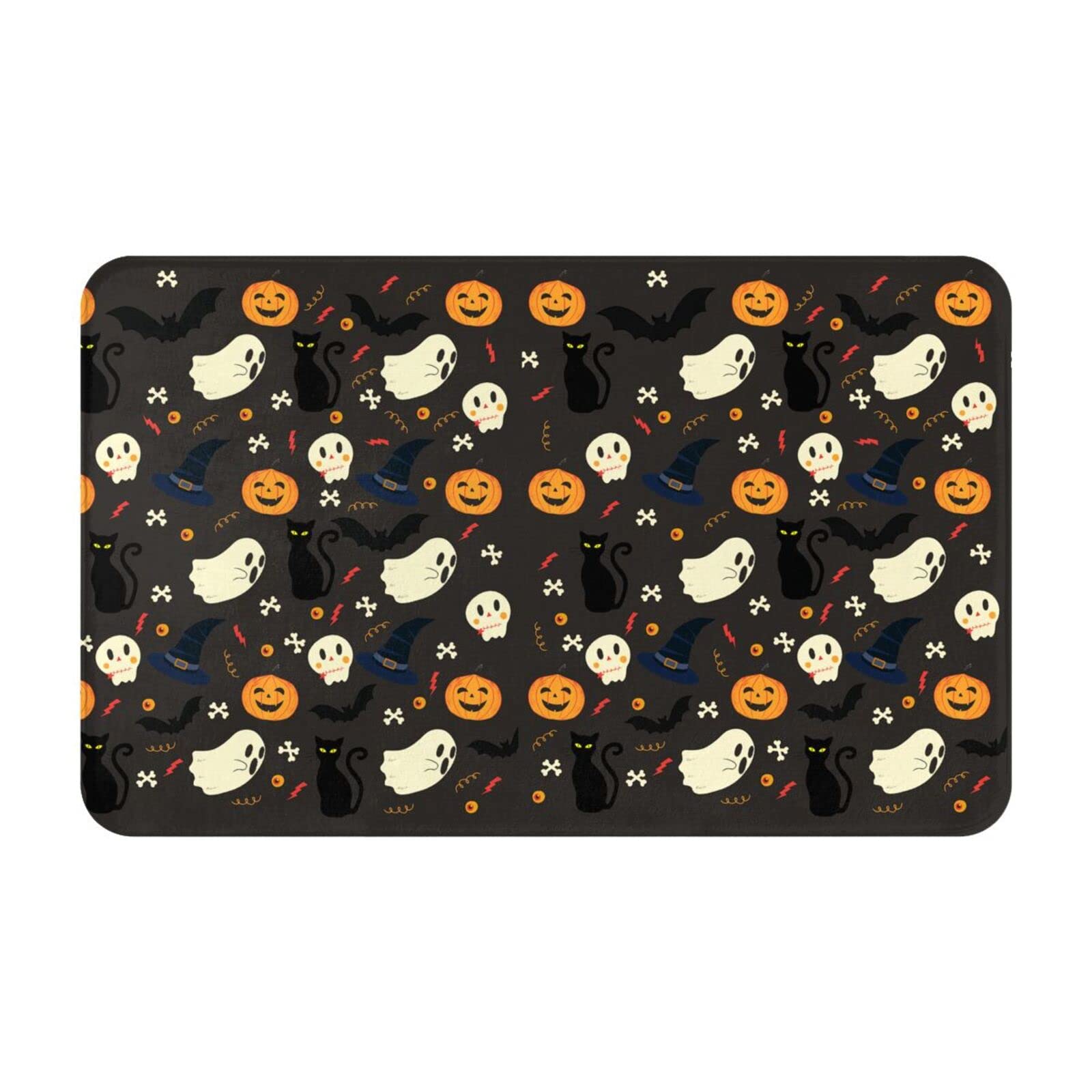 JOOCAR Welcome Doormat Indoor Decor Cartoon Halloween Doormat Cute Ghost Pumpkin Skull Cat Bat Rug Anti-Slip Rubber Back 40x60 cm Novelty Mat