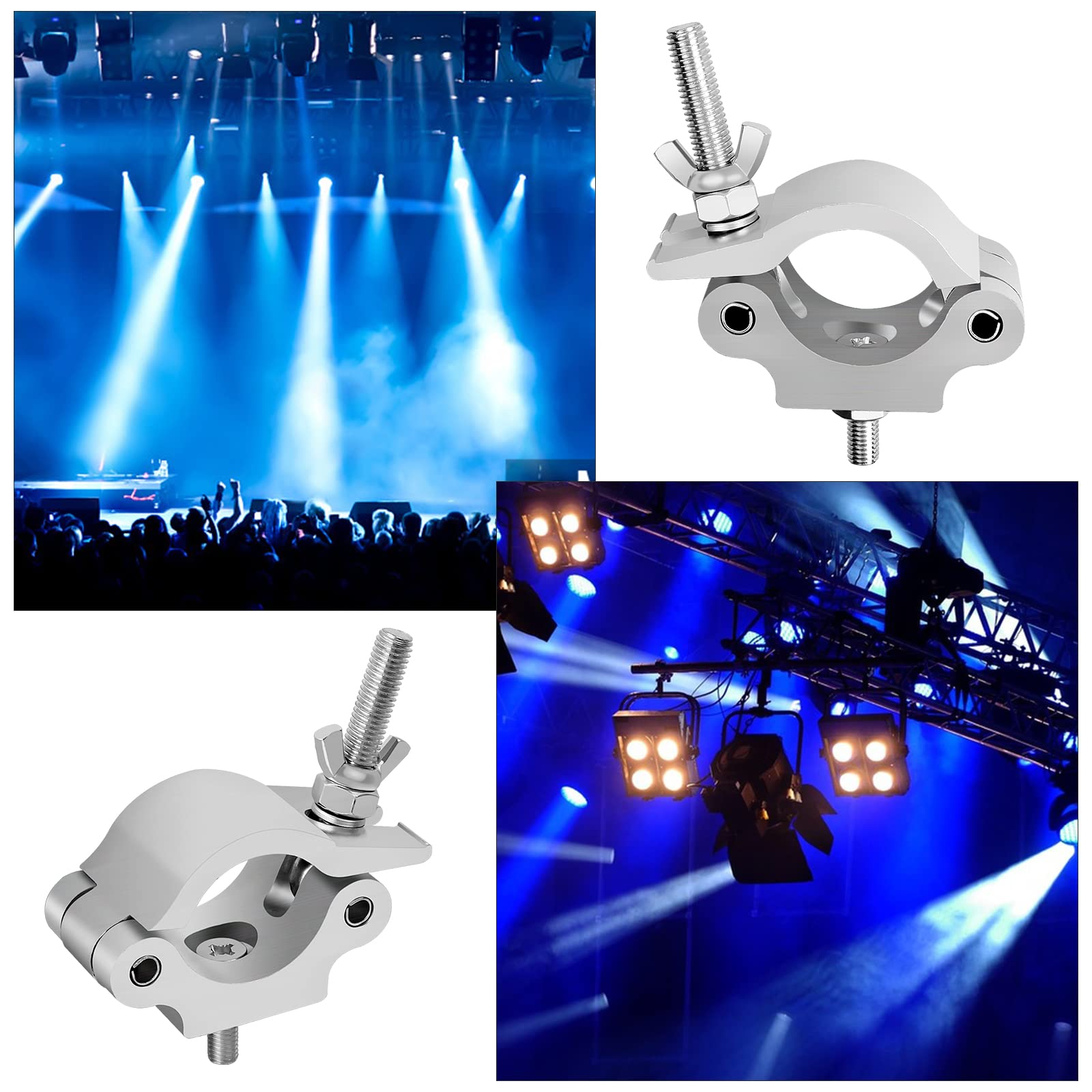 2 Pcs Morsetto per Luci DJ da Palco 38-54mm, O-Clamp Morsetto a Gancio in Lega di Alluminio, Montare Morsetti Mezzo Accoppiatore con Dadi Ad Alette, Morsetto da Palcoscenico per Luci, Carico 150kg