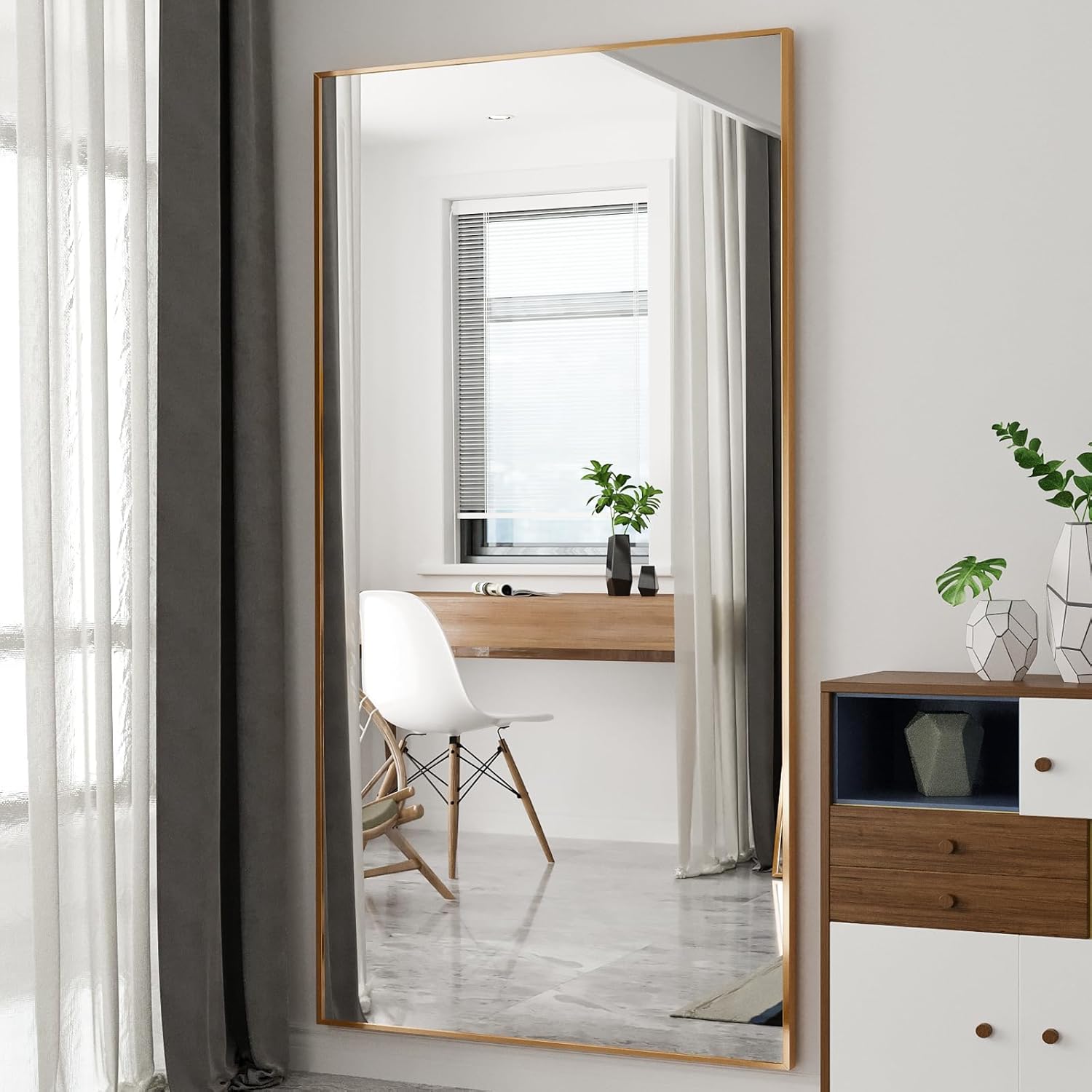 Beauty4U 76" x 37" Large Full Length Mirror with Stand, Gold Wall Mounting Full Body Tempered Mirror for Living Room, Bedroom - Image 6