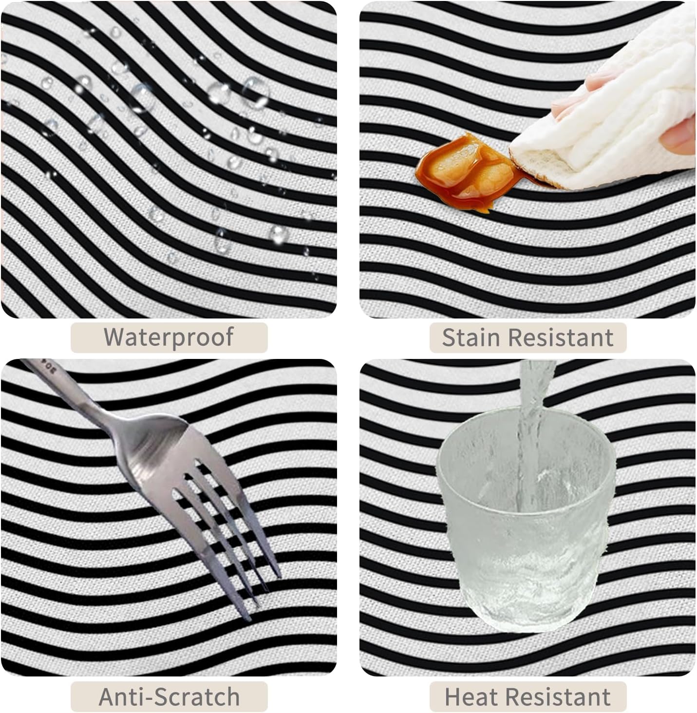 Black White Stripes Round Tablecloth 70 Inch Simple Modern Art Table Cloth Waterproof and Stain Resistant Table Cover for Kitchen Dining Room Patio Buffet Parties Indoor Outdoor Home Decor