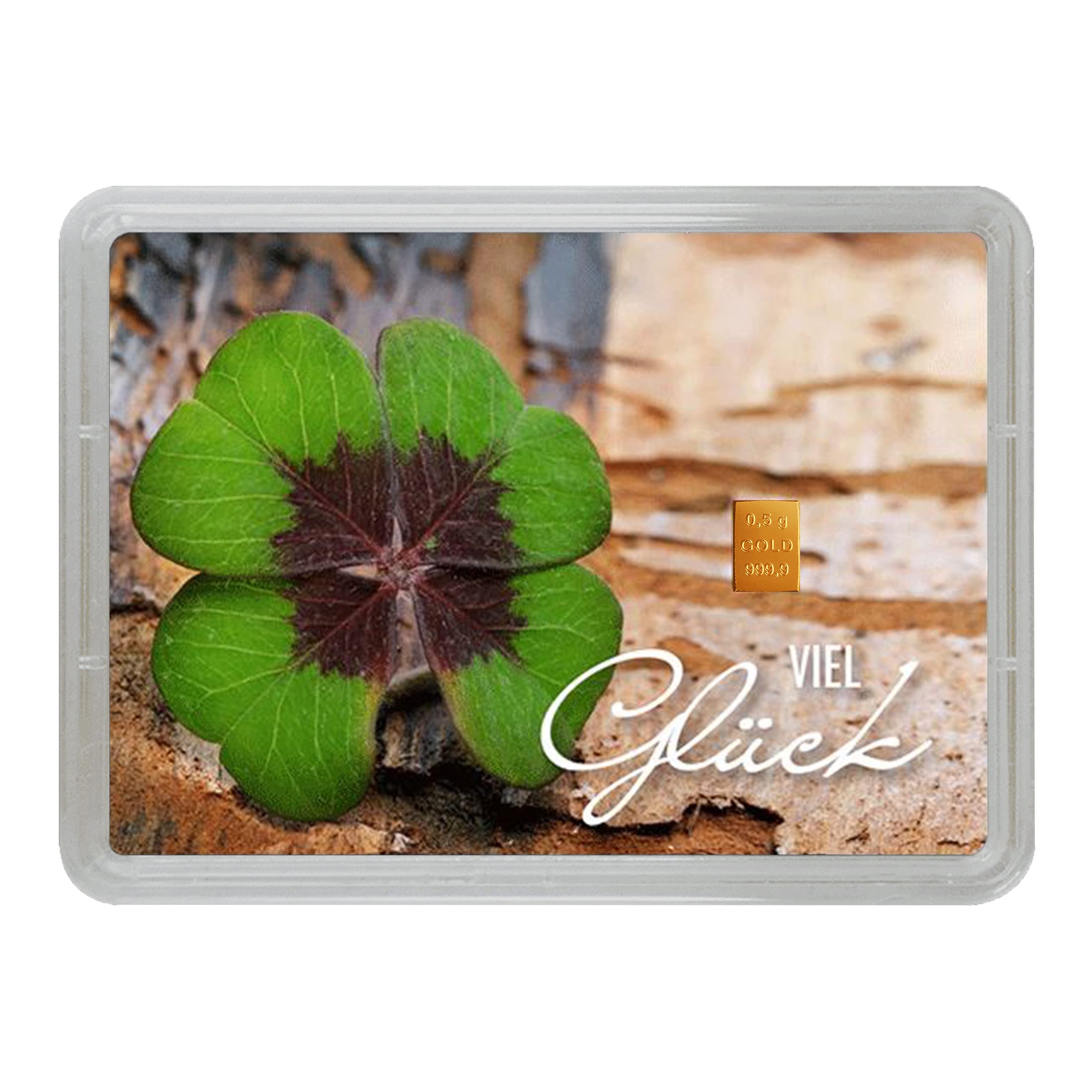 Goldstücke24 - Goldbarren in Geschenk Motivbox “Viel Glück” – Tolle Geschenkidee - Feingold 999,9 (0,5g Gold)