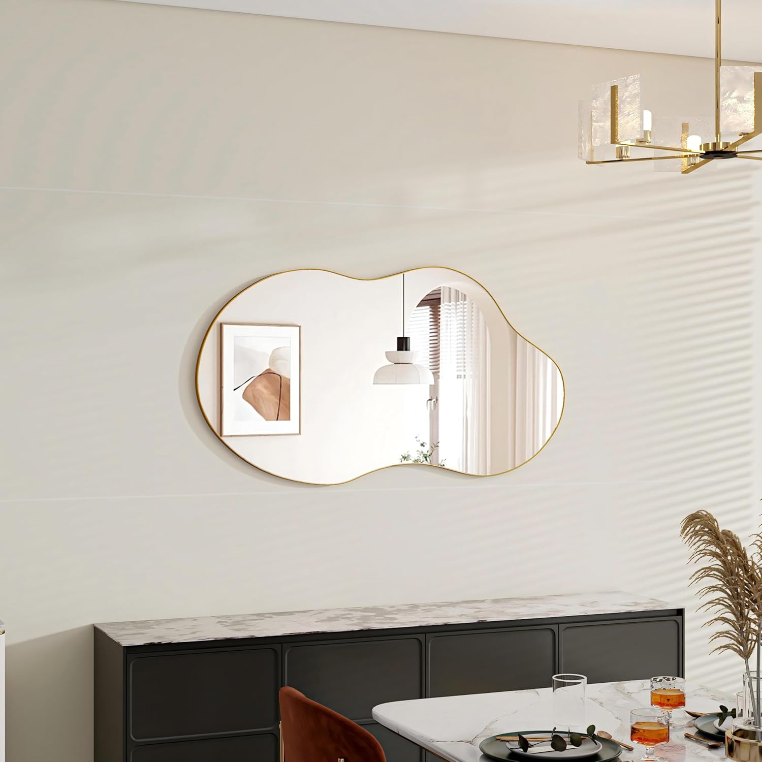 SHYFOY Large Irregular Wall Mirror Decorative, 22"x43" Antique-Gold Mirror for Wall Decor Wavy Accent Mirrors Asymmetrical for Living Room Bathroom Bedroom Entryway - Image 2