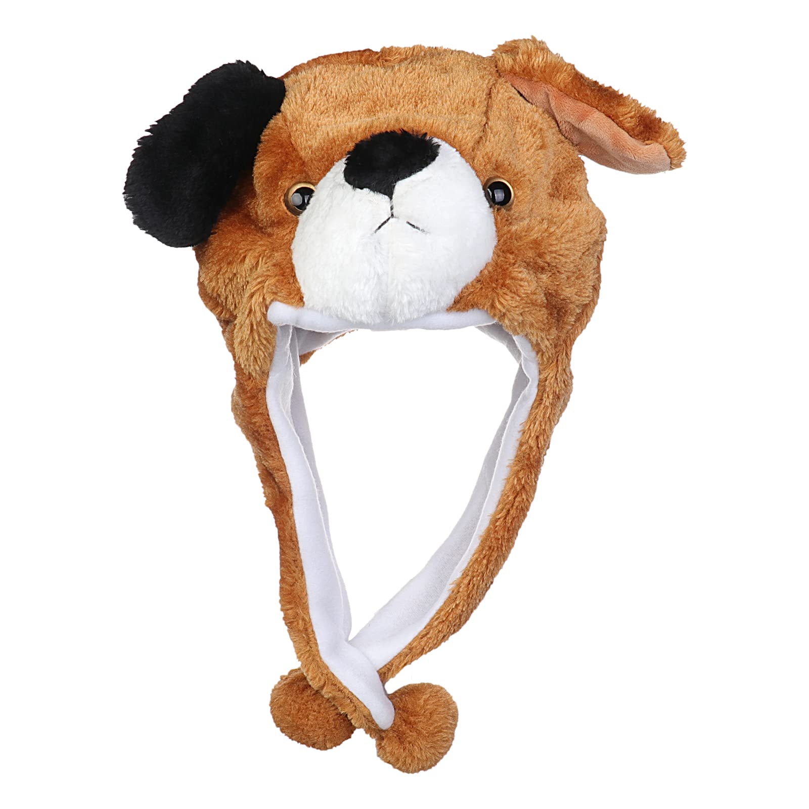 JK Home 2-in-1 Hat with Earflaps Scarf Set Cute Plush Animal Hat Cosplay Costume Headwear Warm Soft Cozy Hats for Kids Adults One Size Novelty Headgear Photo Props Brown Dog