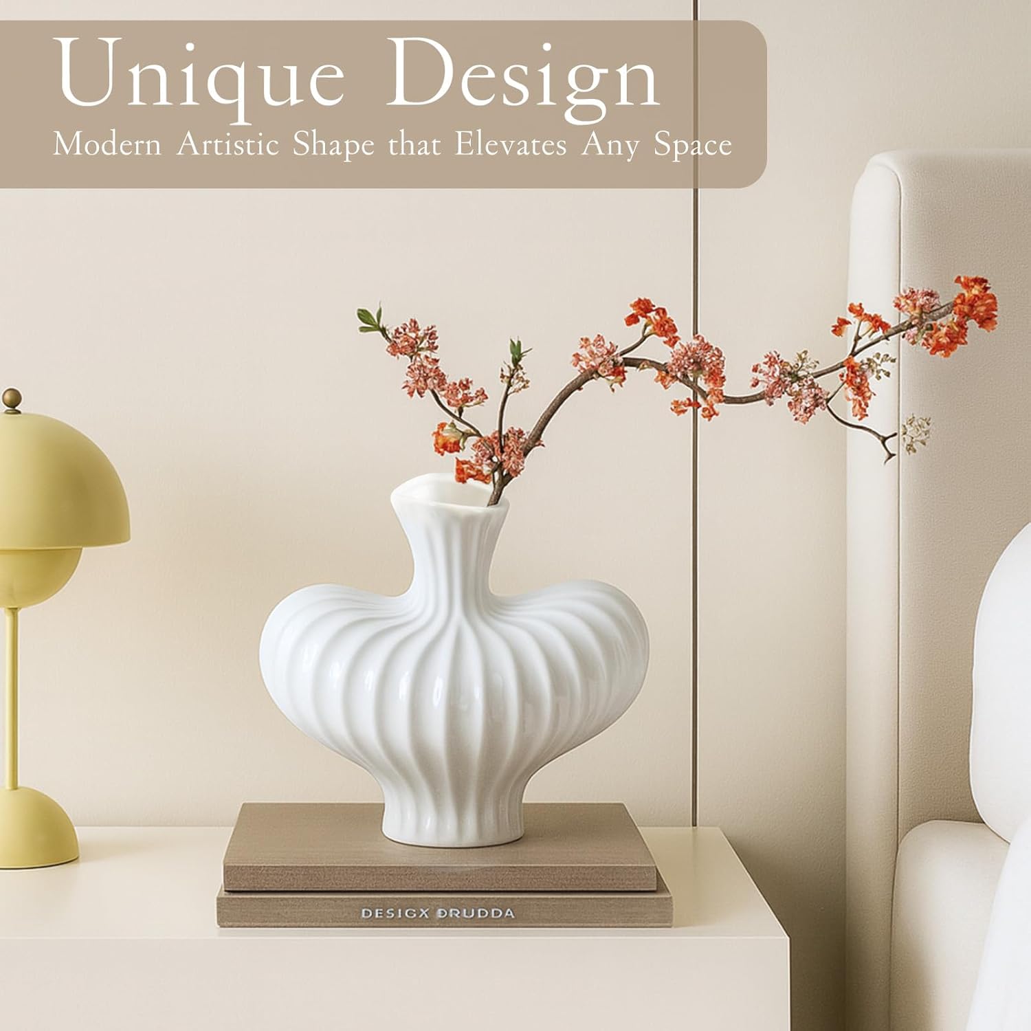 Ruckae White Ceramic Vase 7.5 Inch Vintage Flower Vase Cute Pumpkin Vases for Pampas Grass,Home Decor,Farmhouse,Office Decor,Table and Kitchen Shelf - Image 4