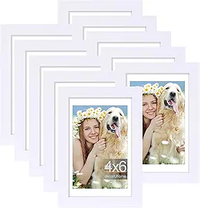 decorUhome 4x6 Picture Frame Set of 10, Display Photos 3.5x5 with Mat or 4x6 Unmatted for Picture Frames Collage Wall Decor, White