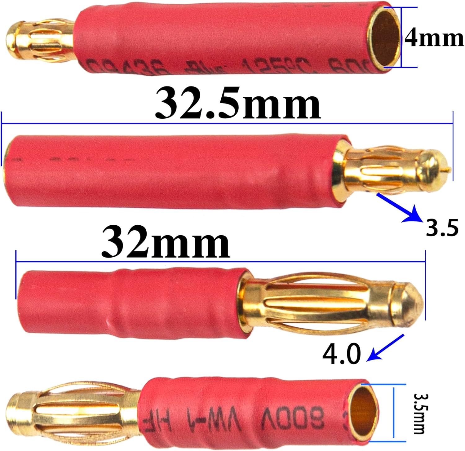 5Pairs ShareGoo No Cable 4mm Bullet Connector to 3.5mm Bullet Connector Banana Gold Plug Adapter for RC Car Boat FPV ESC Motor