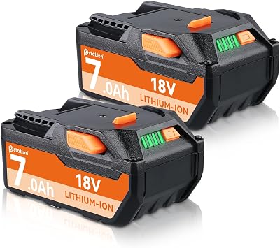 PDstation 2Packs 7.0Ah R840087 Lithium Battery Replacement for Ridgid 18V Tools Compatible with Ridgid Battery 18V R840087 R840083 R840085 R840086 R840089 AC840085 AC840086 Cordless Drill Tool