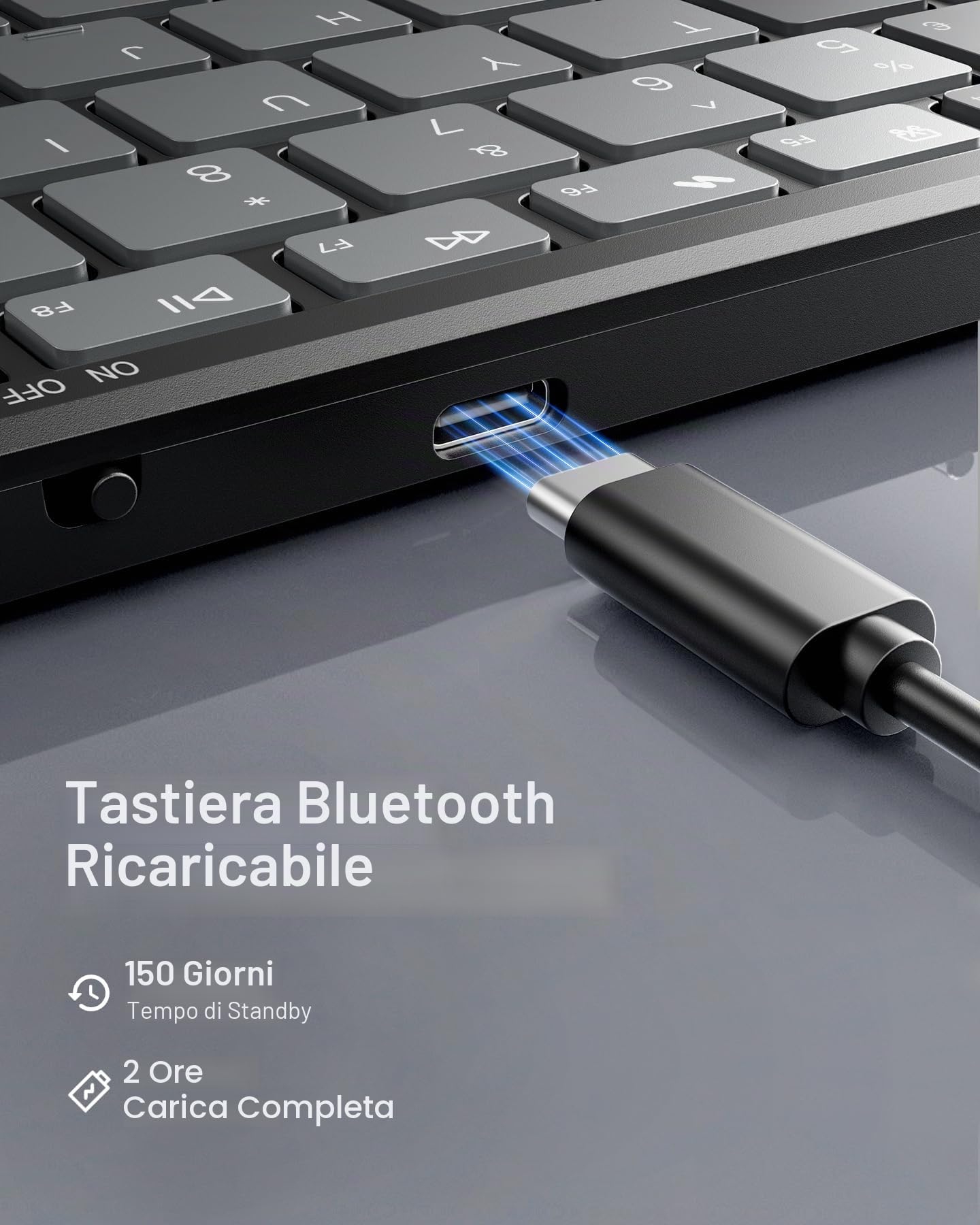 Inateck Tastiera pieghevole wireless con tastierino numerico, tastiera pieghevole Bluetooth multi-dispositivo con funzione intelligente AI, design portatile per iPad/iPhone/Android/Windows/Tablet, con