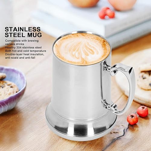 Miniatura 7 de Taza de café de acero inoxidable, tazas de cerveza de doble pared de 1519 oz y tazas con asa para bar, oficina en casa (15.2 fl oz)