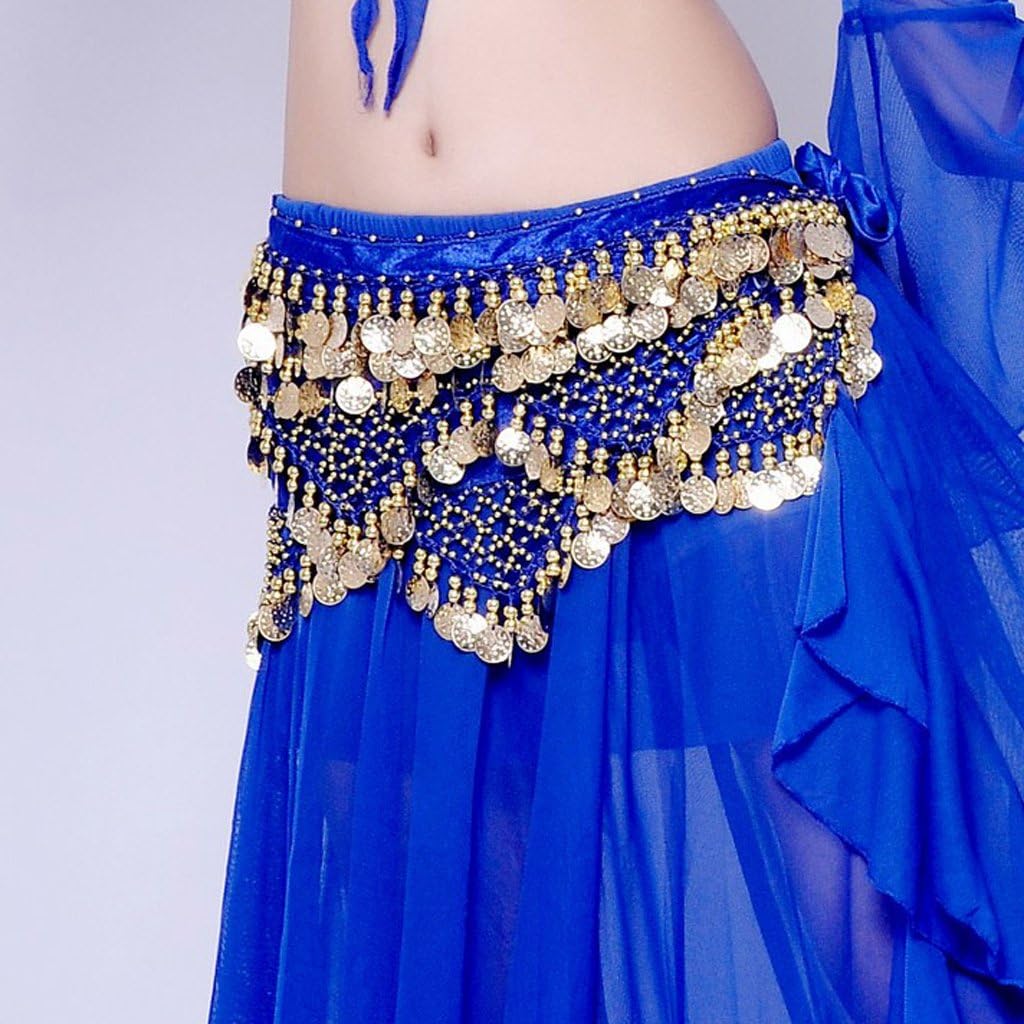 Wuchieal Women's Sweet Bellydance Hip Scarf with Gold Coins Skirts Wrap Noisy - Image 2