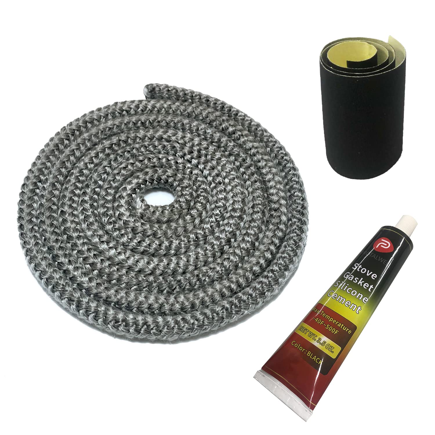 Protalwell Wood Stove Gasket, 3/8" Wood Stove Door Gasket Kit, High Temperature Resistant Fiberglass Rope Replacement for Stove or Fireplace Doors, Grey Color, Length 1.8m(72")