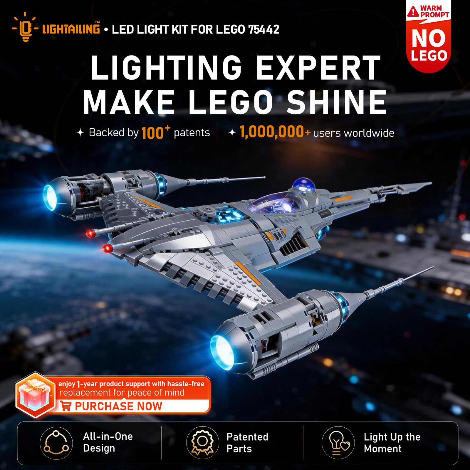 LIGHTAILING Zestaw świateł dla Lego-75442 Mandalorian Hunter N-1 - model z klocków budowlanych-niewymieniony na modelu