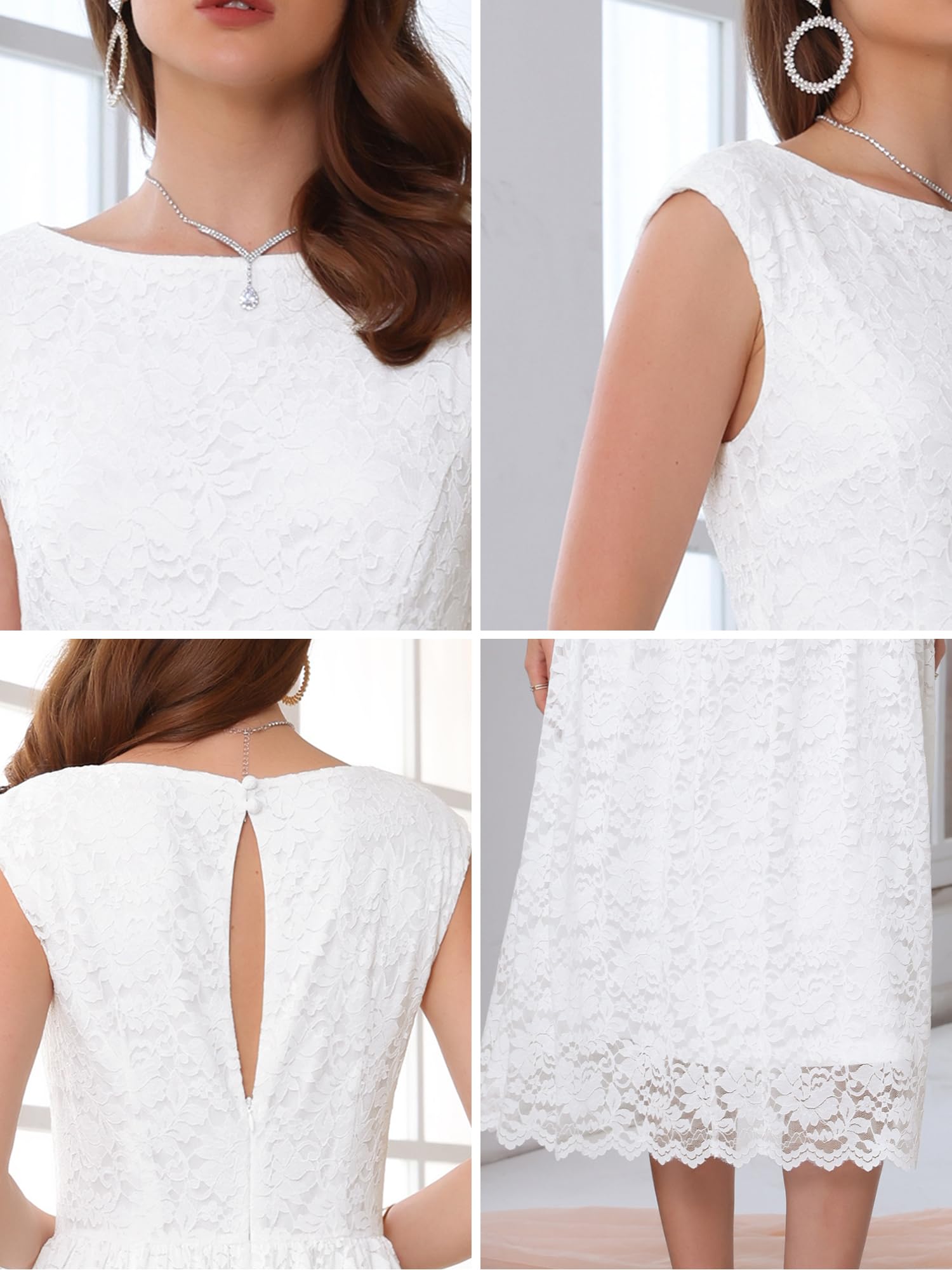 Femme Robe Vintage Dentelle Col Bateau Invitée Mariage 2025