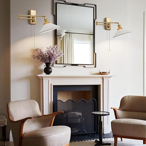 Miniatura 9 de MWL14A-2 - Juego de 2 apliques de pared dorados cepillados, lámparas de pared industriales retro con cadena de tracción, apliques de tocador de