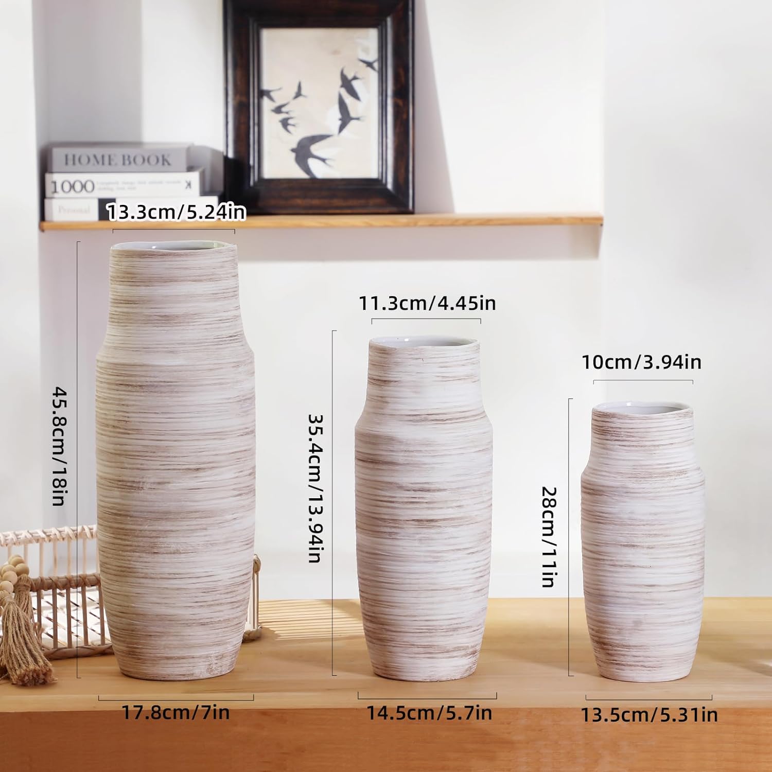 ALMA 17 inch Extra Tall White Ceramic Vases for Centerpieces Farmhouse Living Room Floor, Boho Pampas Grass Vase for Fireplace Mantel Decor, Modern Minimalist Rusic Floor Vase for Organic Home Decor - Image 4