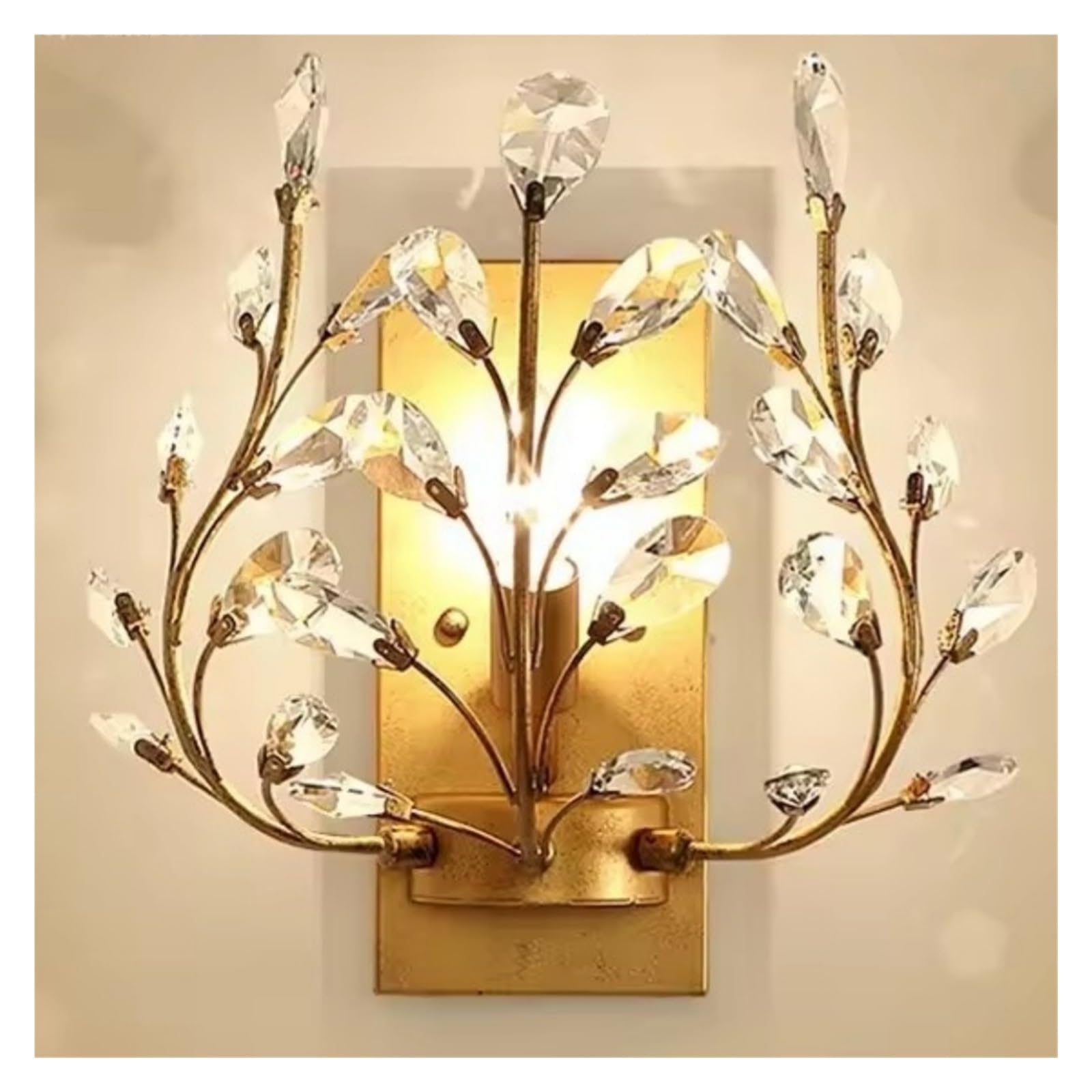 ZTCHSENZT Crystal Bedroom Bedsides Wall Sconce Luxury Gold Crystal Leaf Wall Lights European Living Room Wall Lighting Fixture,Gold