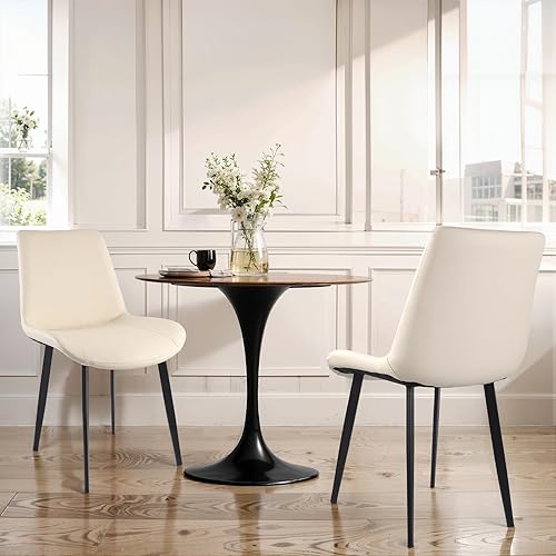 Vista 28 de Sillas de comedor, modernas sillas de comedor de piel sintética con patas de metal resistentes, asiento tapizado, sillas laterales decorativas