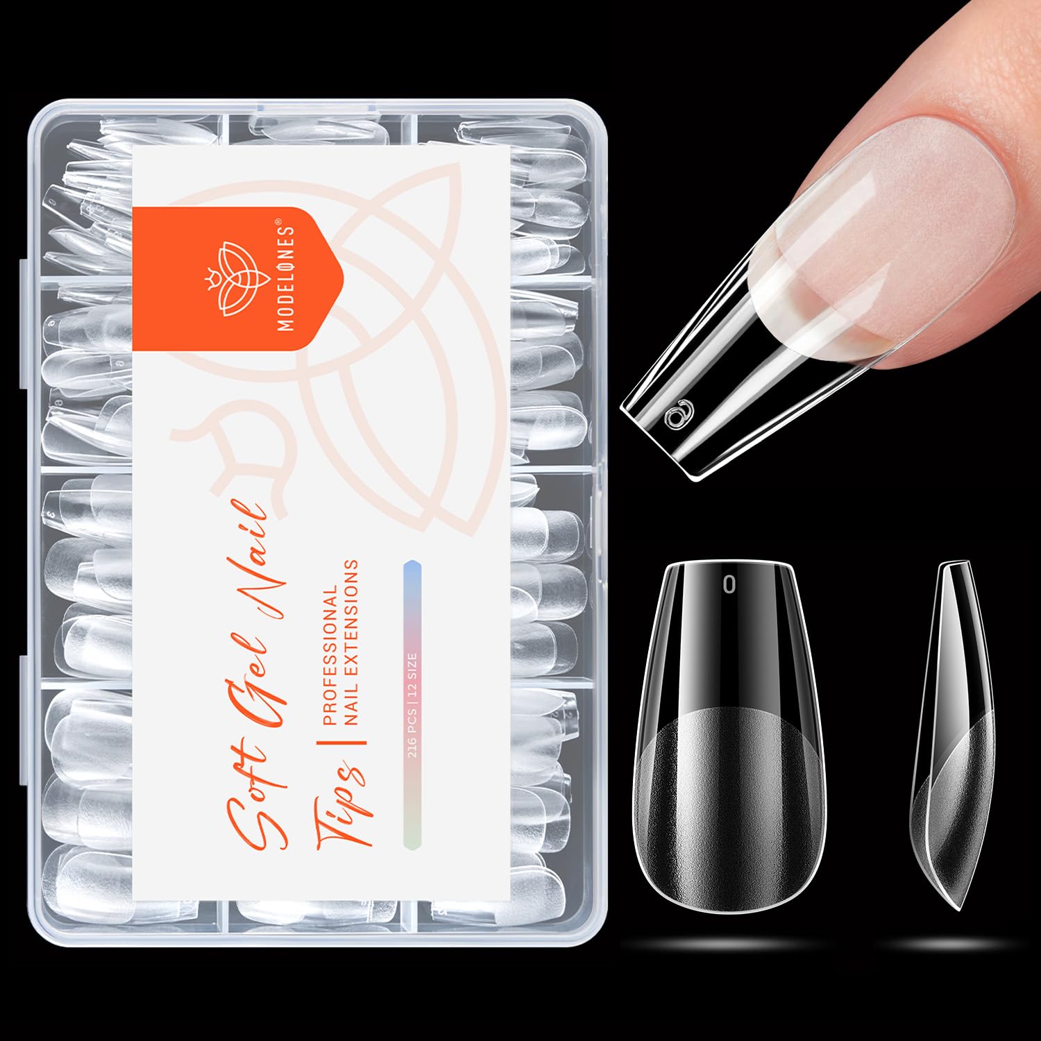 modelones Medium Coffin Nail Tips, Pre-shaped Soft Gel Tips Fake Nails False Acrylic Clear Full Cover Press on Extension Kit Gel Manicure DIY at Home