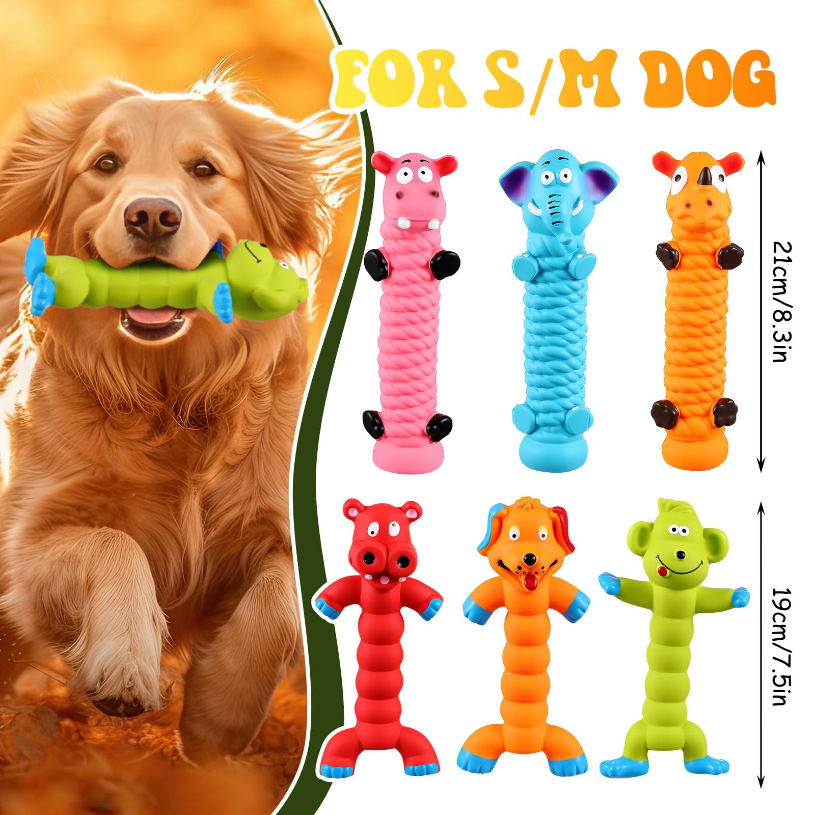 Hiboom Lot de 6 jouets couineurs en latex de 20,3 cm pour chien de petite, moyenne et grande taille