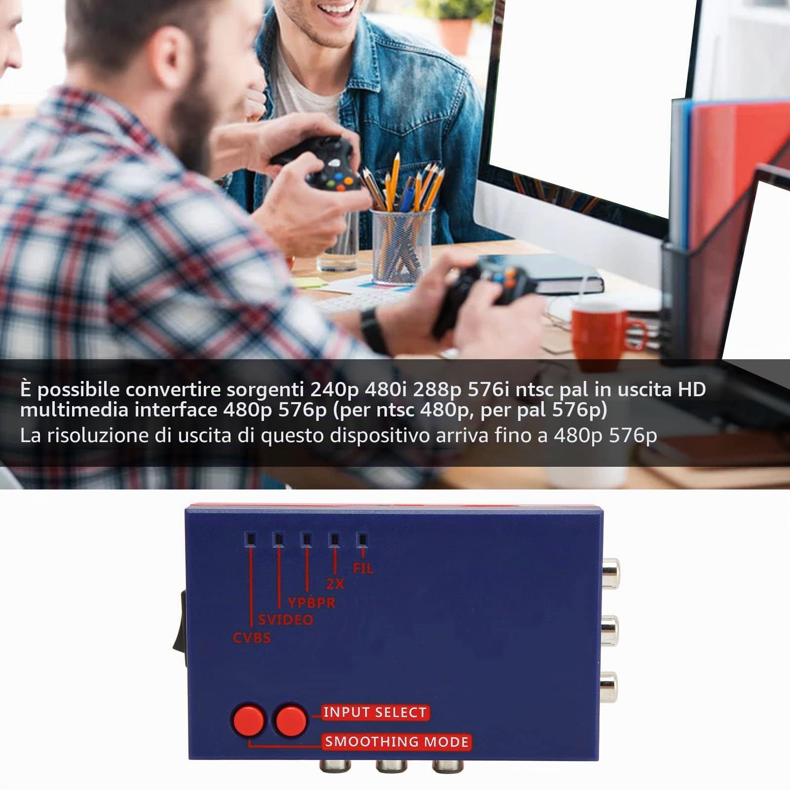 Bewinner per RetroScaler2x AV a HDMI Converter Adapter, 480P Retro Game To TV Adapter, Buone prestazioni audio per Vic20 per N64 per SFC per per MD2 per MD1 per C64(Blu)