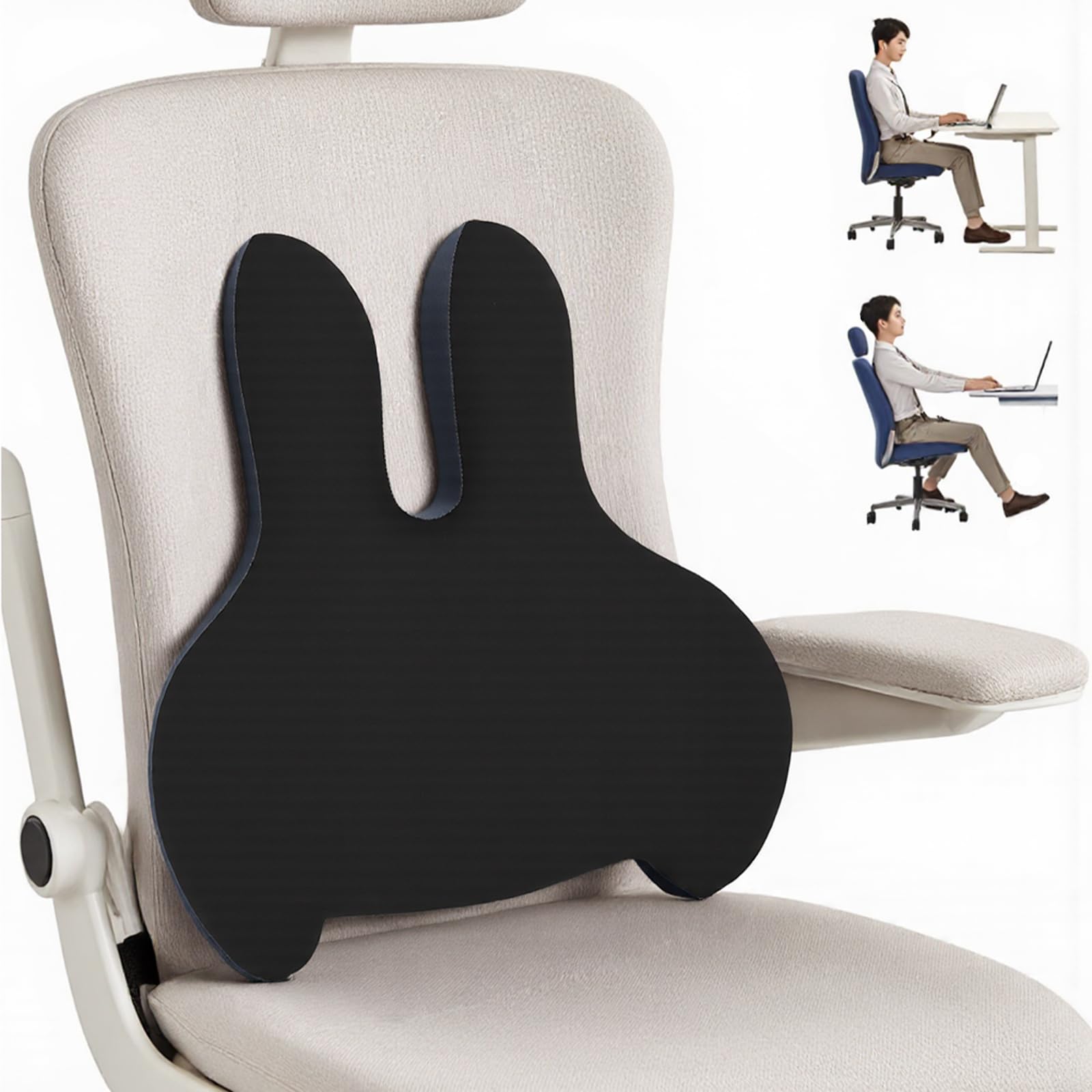 Cojín lumbar de espuma viscoelástica para coche, soporte lumbar para silla de oficina, silla de escritorio, funda agradable para la piel y para una postura cómoda (negro)