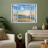 Vista 1 de wall26 Adhesivo mural removible para pared, diseño de pájaros volando sobre la vibrante playa, playa, puesta de sol, naturaleza, desierto